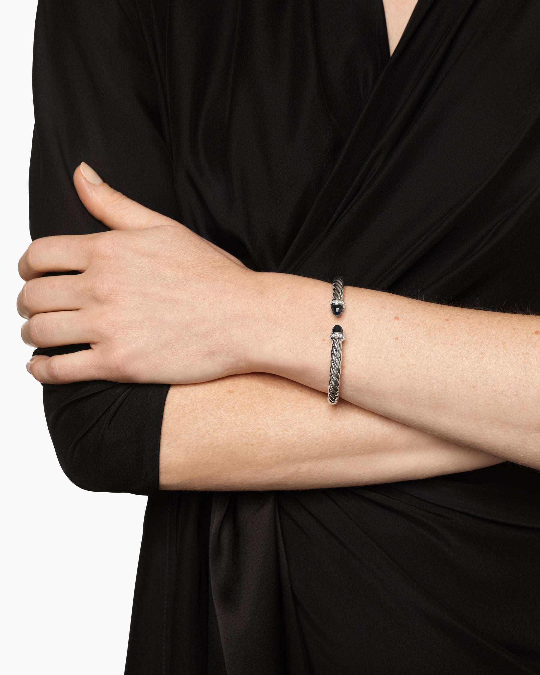Alternative view of Cable Flex Bracelet in Sterling Silver with Black Onyx and Diamonds, 6mm