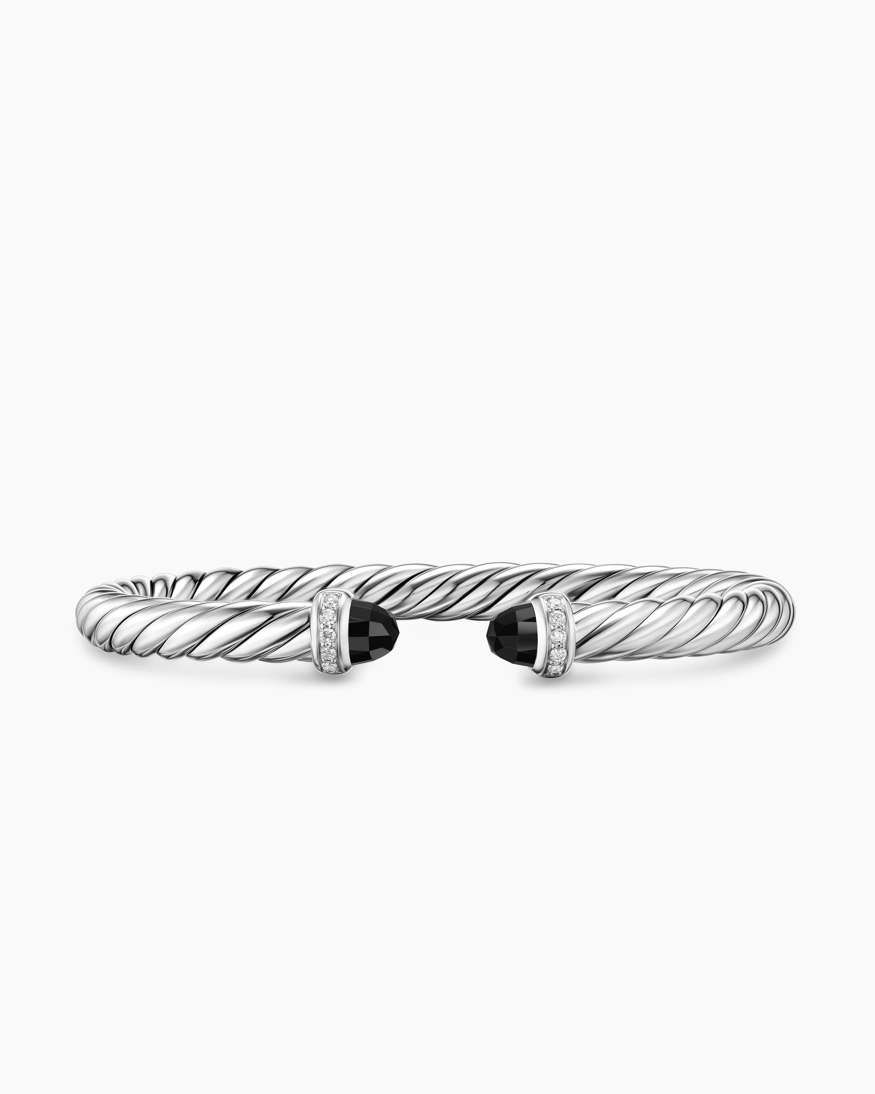 Cable Flex Bracelet in Sterling Silver with Black Onyx and Diamonds, 6mm