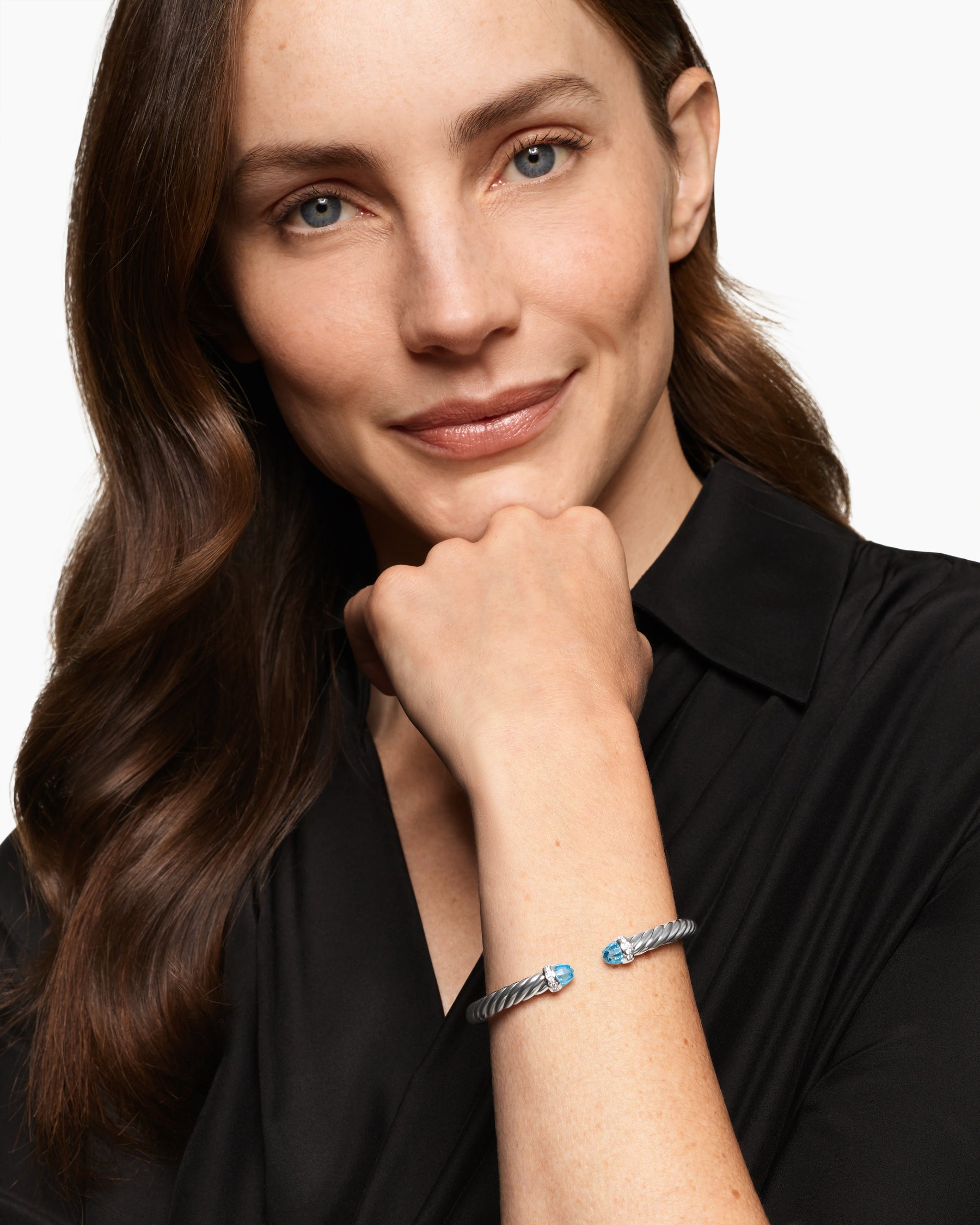 Alternative view of Cable Flex Bracelet in Sterling Silver with Blue Topaz and Diamonds, 6mm