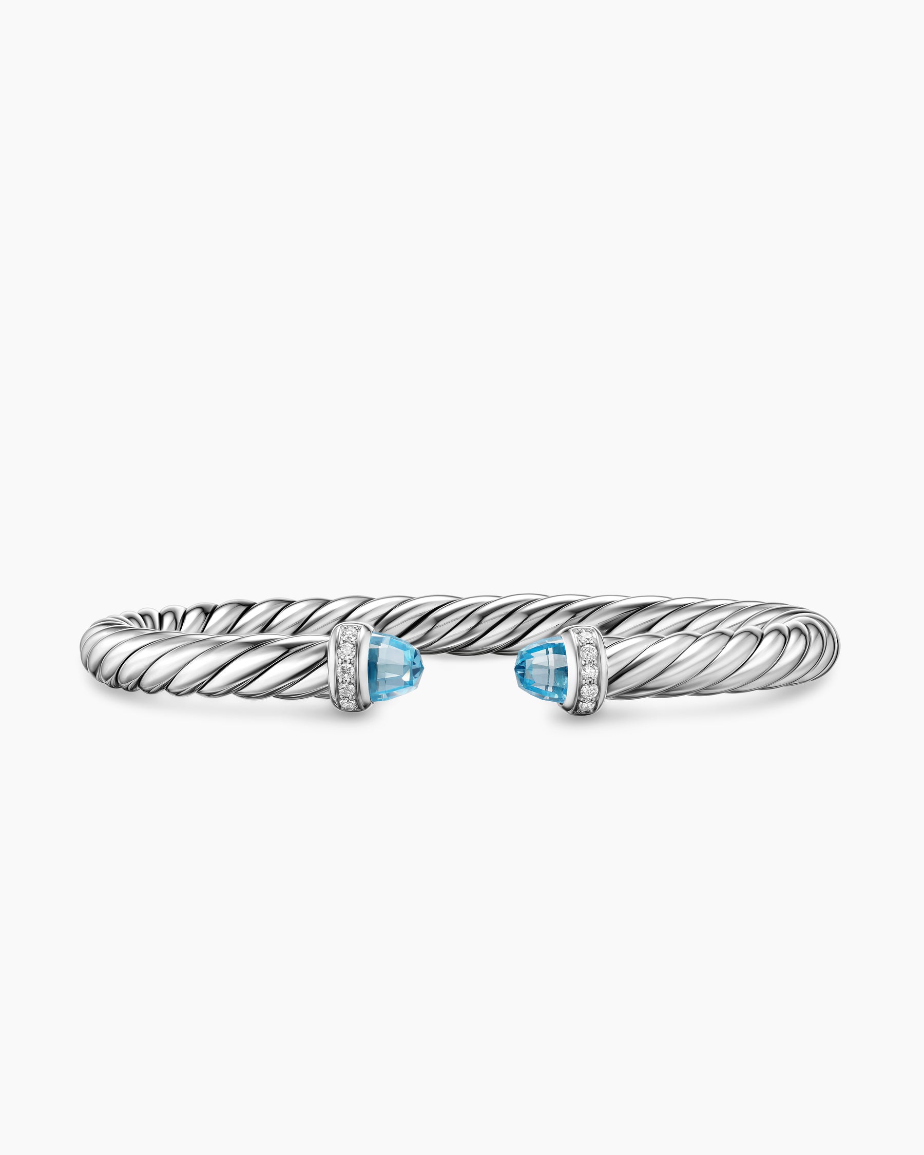 Cable Flex Bracelet in Sterling Silver with Blue Topaz and Diamonds, 6mm