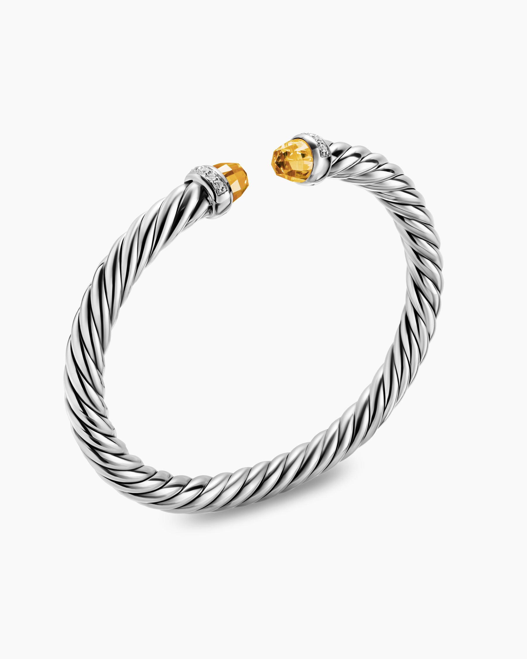 Cable Flex Bracelet in Sterling Silver with Citrine and Diamonds, 6mm - Image 3