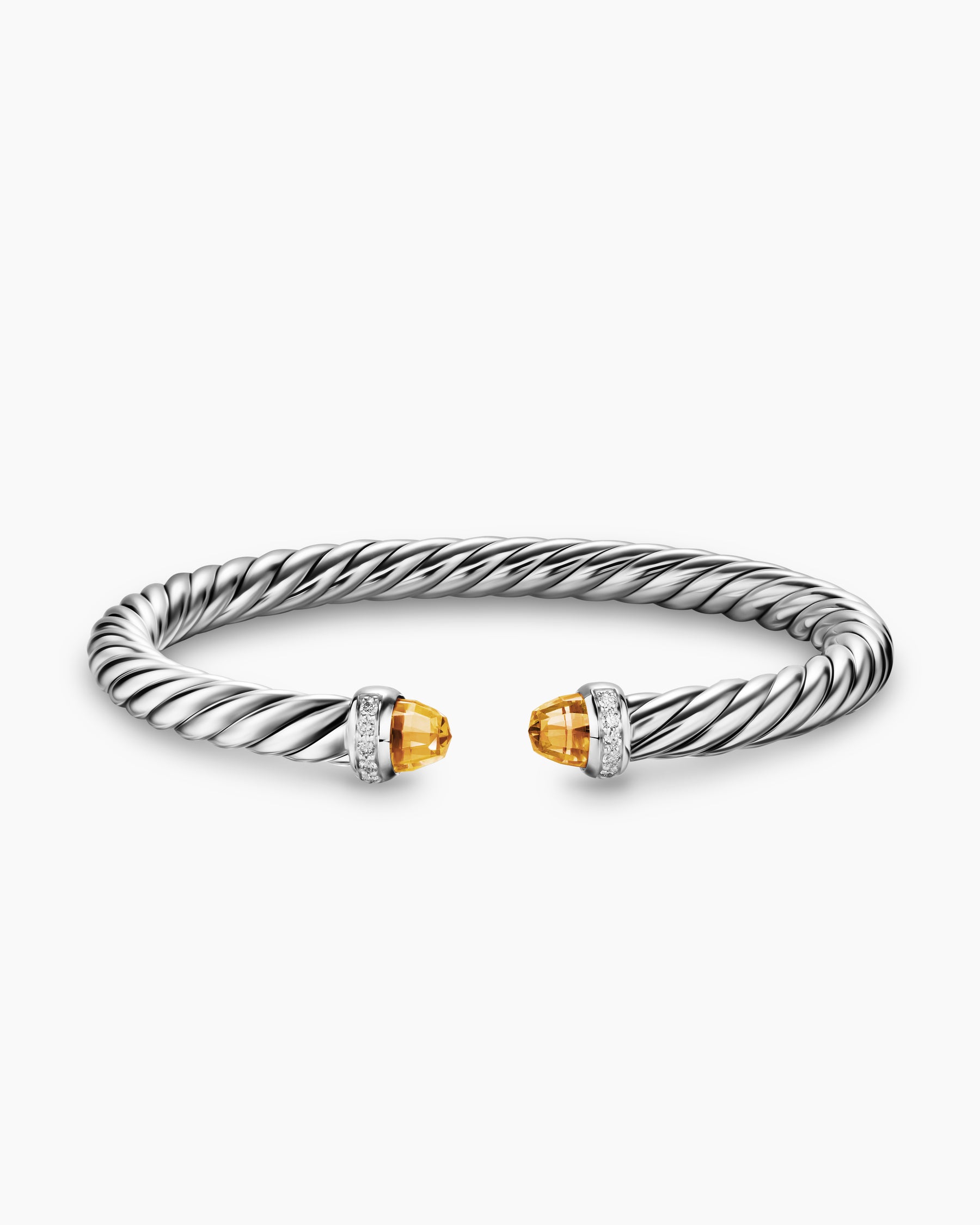 Cable Flex Bracelet in Sterling Silver with Citrine and Diamonds, 6mm - Image 4