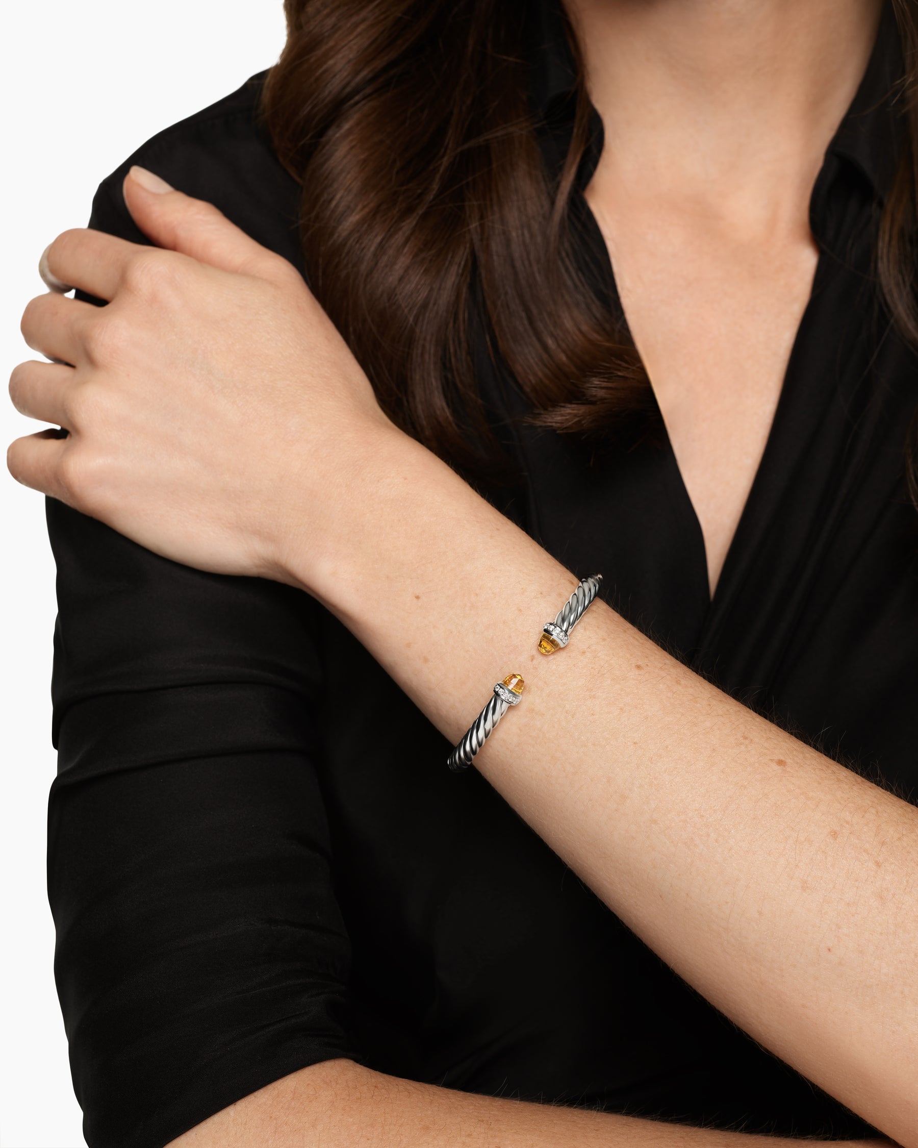 Alternative view of Cable Flex Bracelet in Sterling Silver with Citrine and Diamonds, 6mm