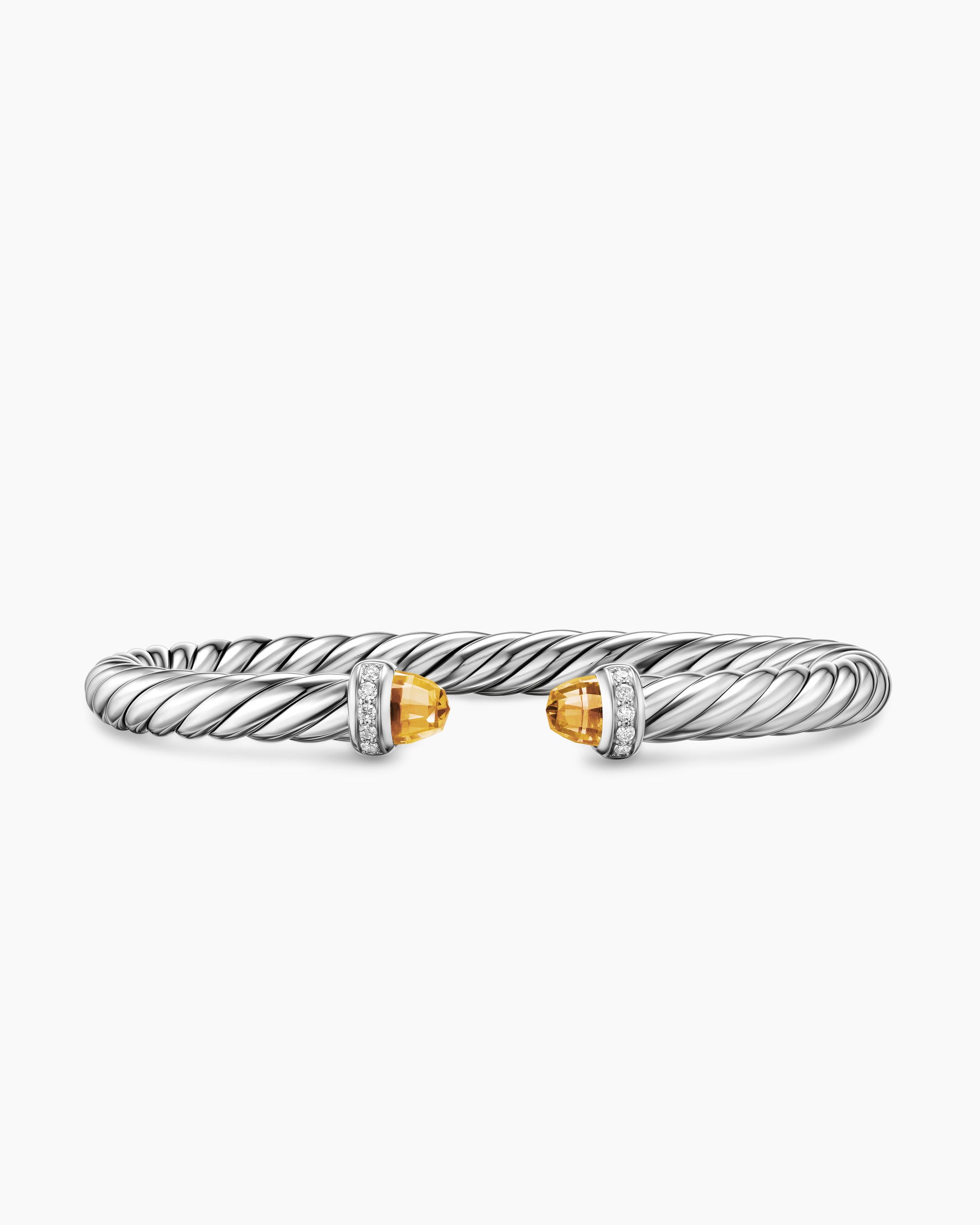 Cable Flex Bracelet in Sterling Silver with Citrine and Diamonds, 6mm