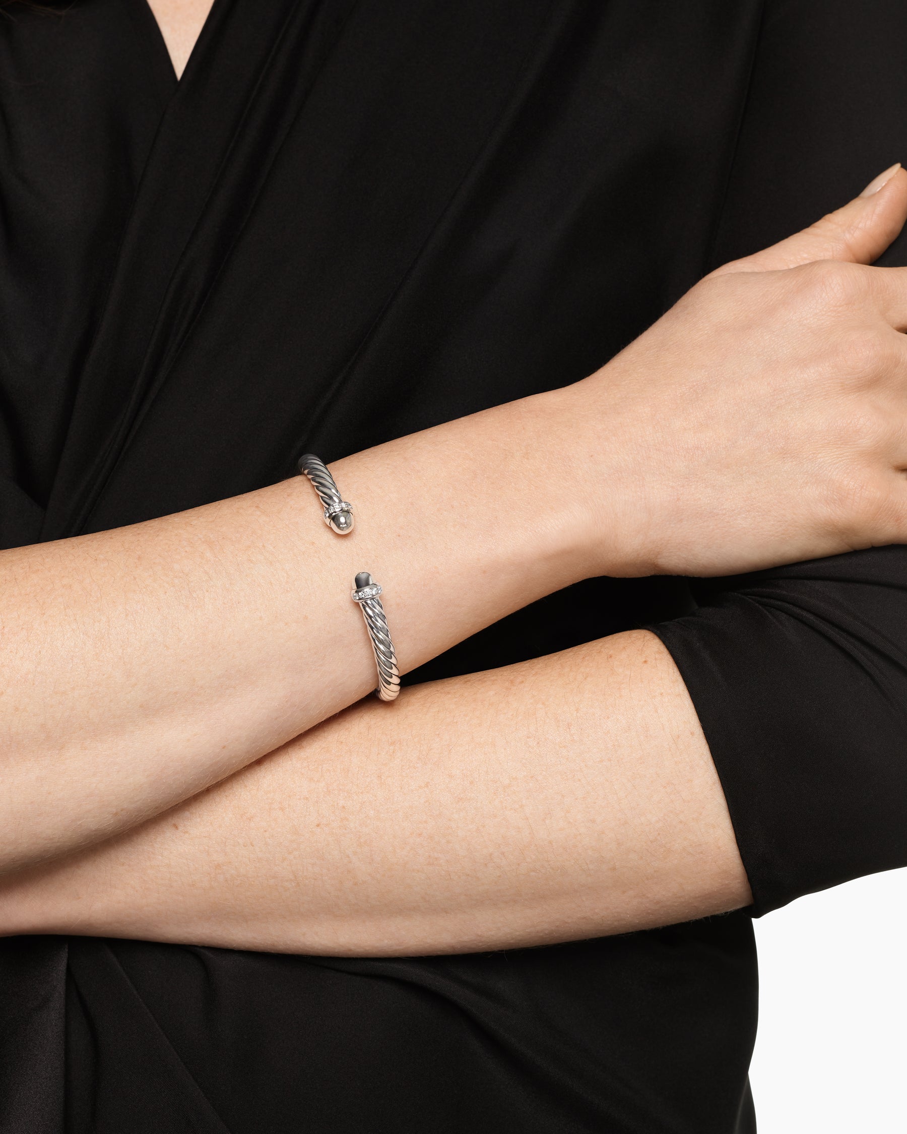 Alternative view of Cable Flex Bracelet in Sterling Silver with Diamonds, 6mm