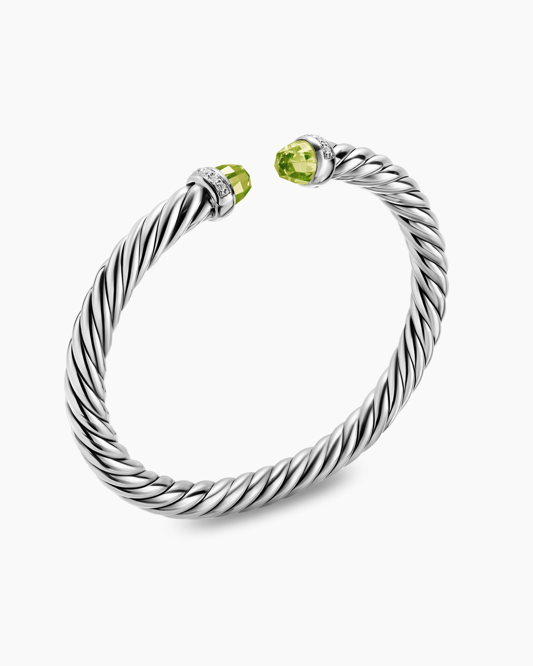 Cable Flex Bracelet in Sterling Silver with Peridot and Diamonds, 6mm - Image 3