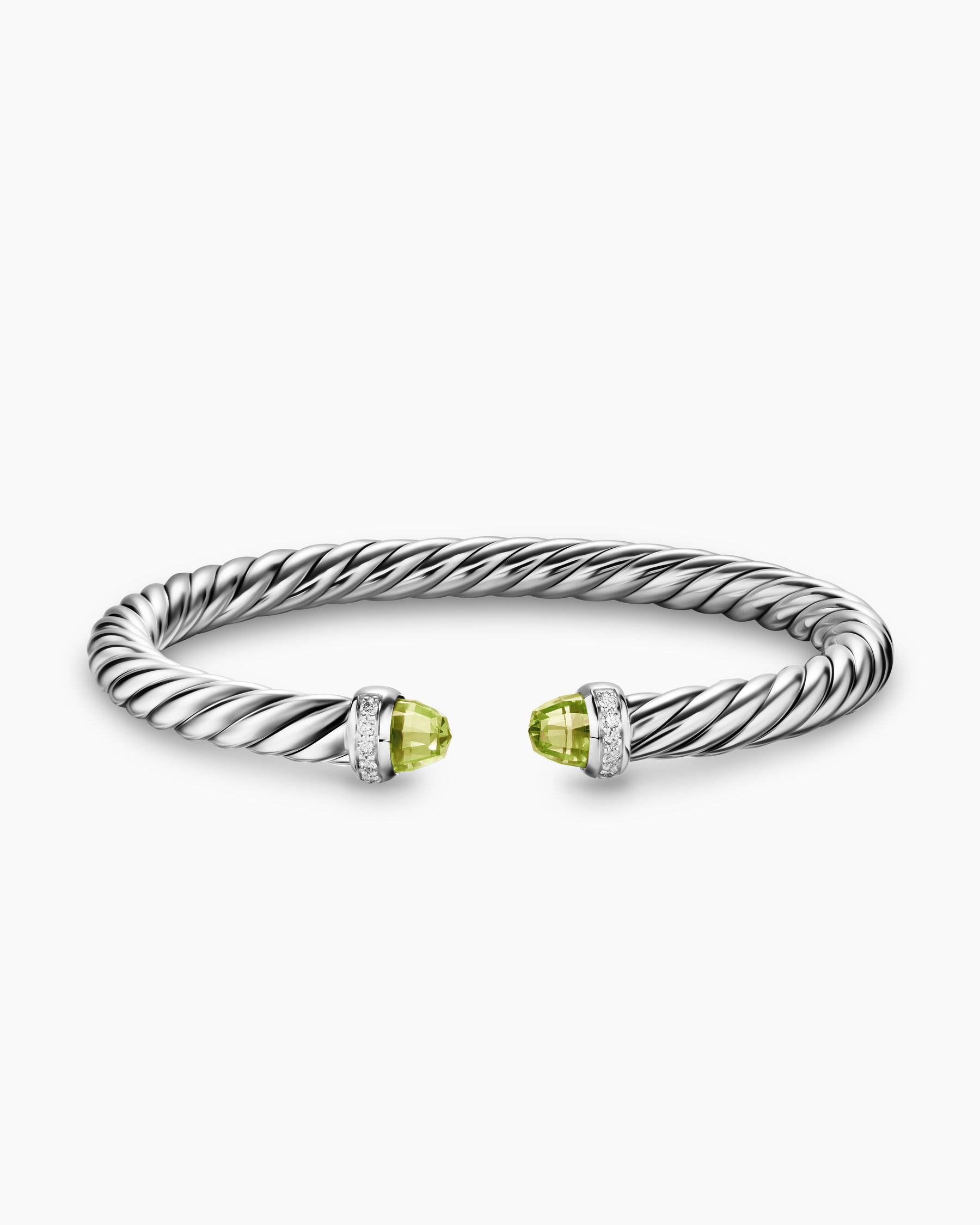 Cable Flex Bracelet in Sterling Silver with Peridot and Diamonds, 6mm - Image 4