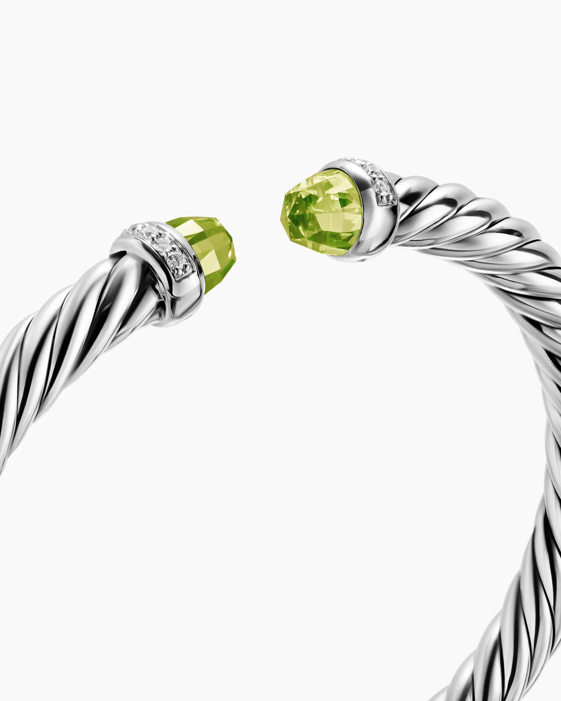 Cable Flex Bracelet in Sterling Silver with Peridot and Diamonds, 6mm - Image 5