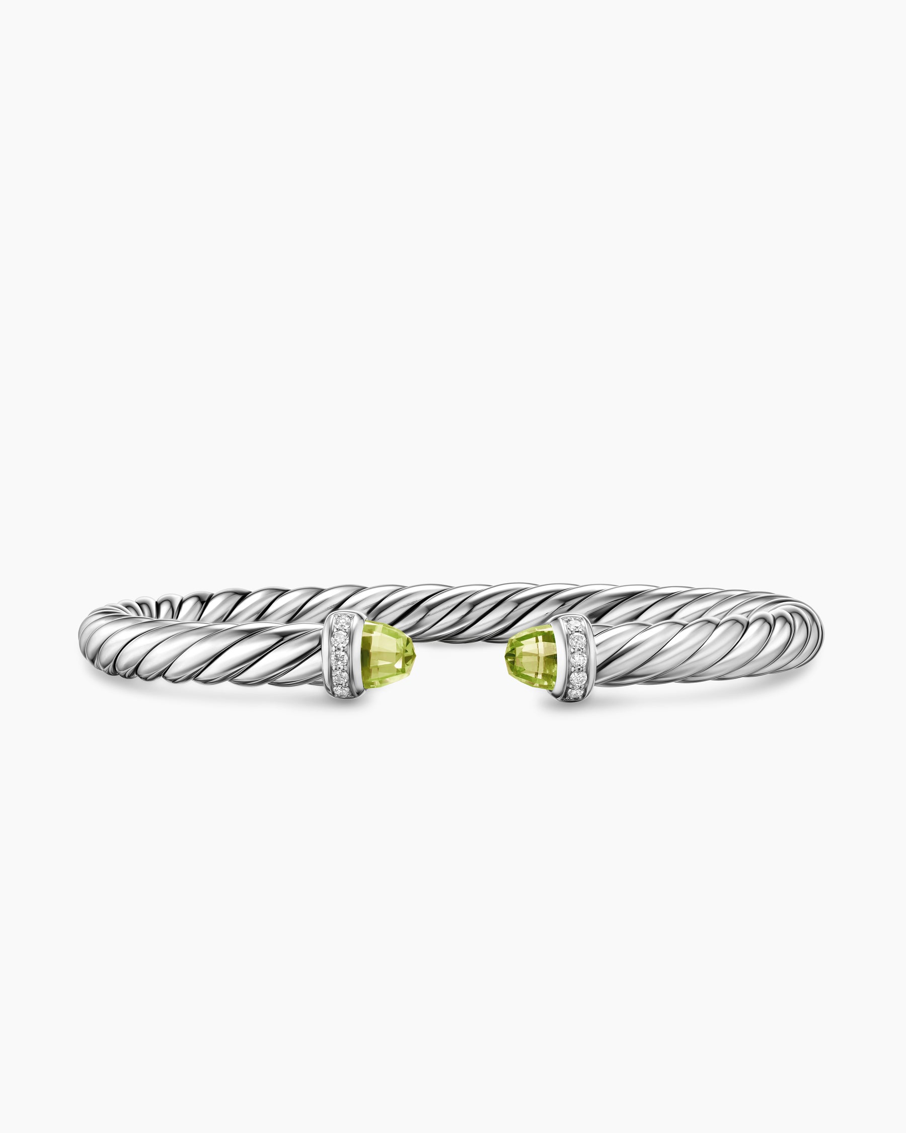 Cable Flex Bracelet in Sterling Silver with Peridot and Diamonds, 6mm