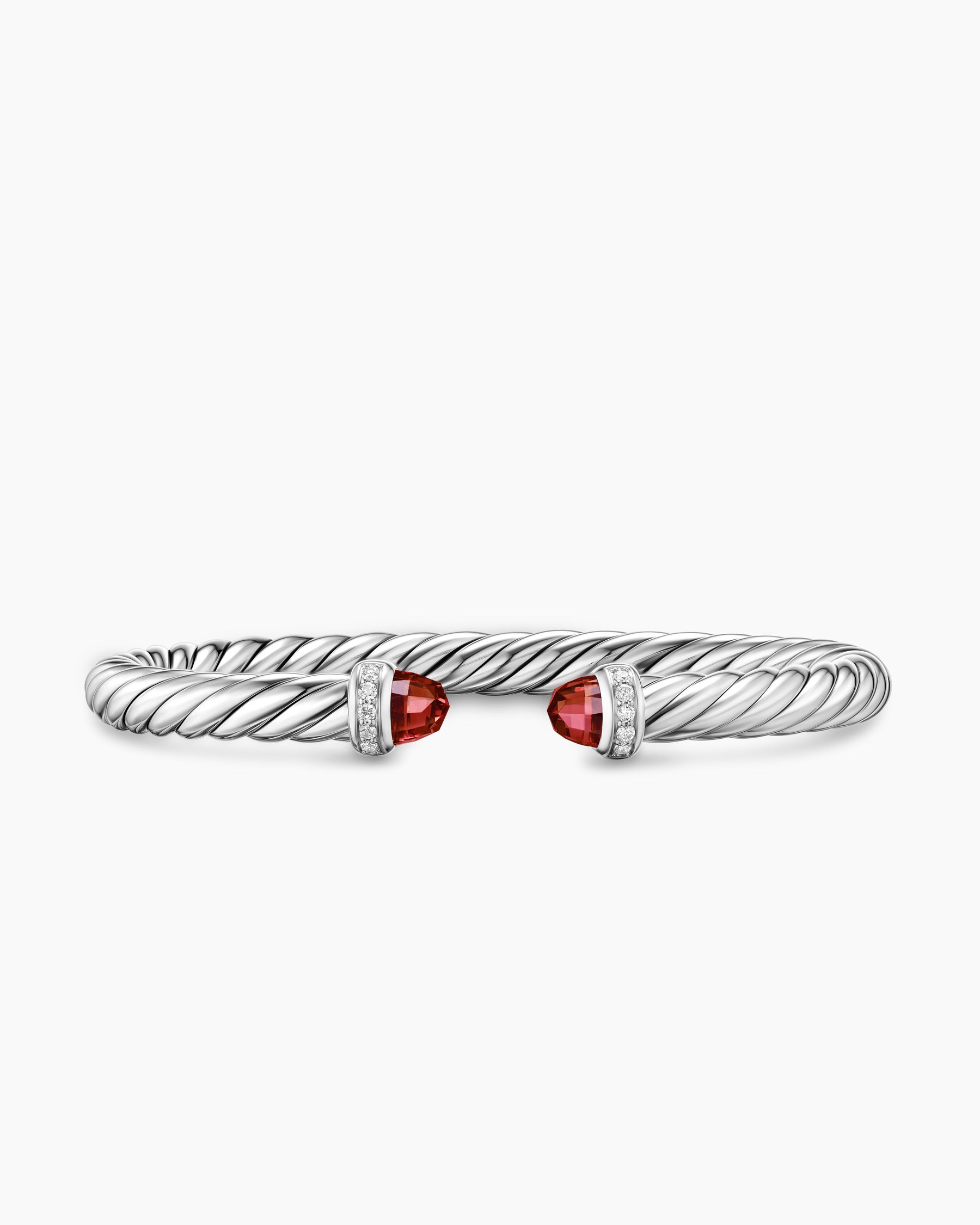 Cable Flex Bracelet in Sterling Silver with Rhodolite Garnet and Diamonds, 6mm