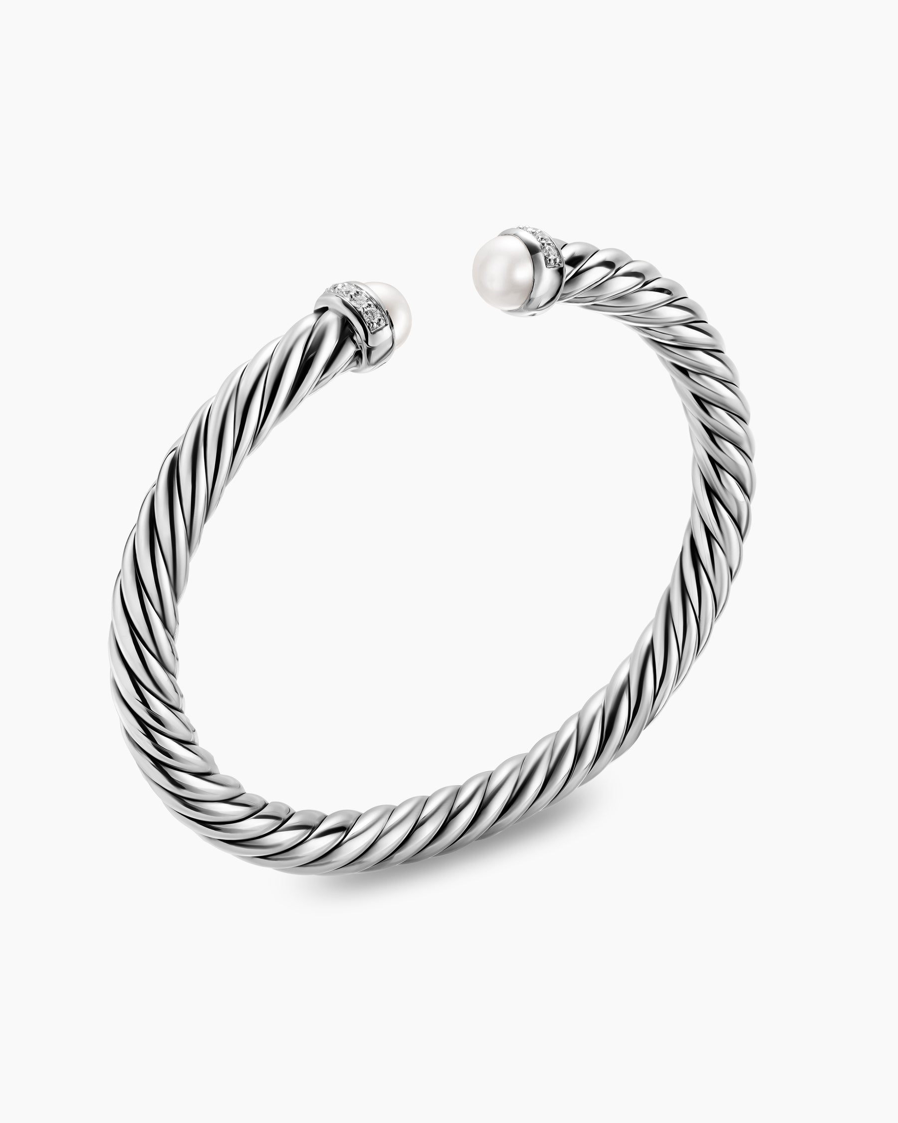 Cable Flex Bracelet in Sterling Silver with Pearls and Diamonds, 6mm - Image 3
