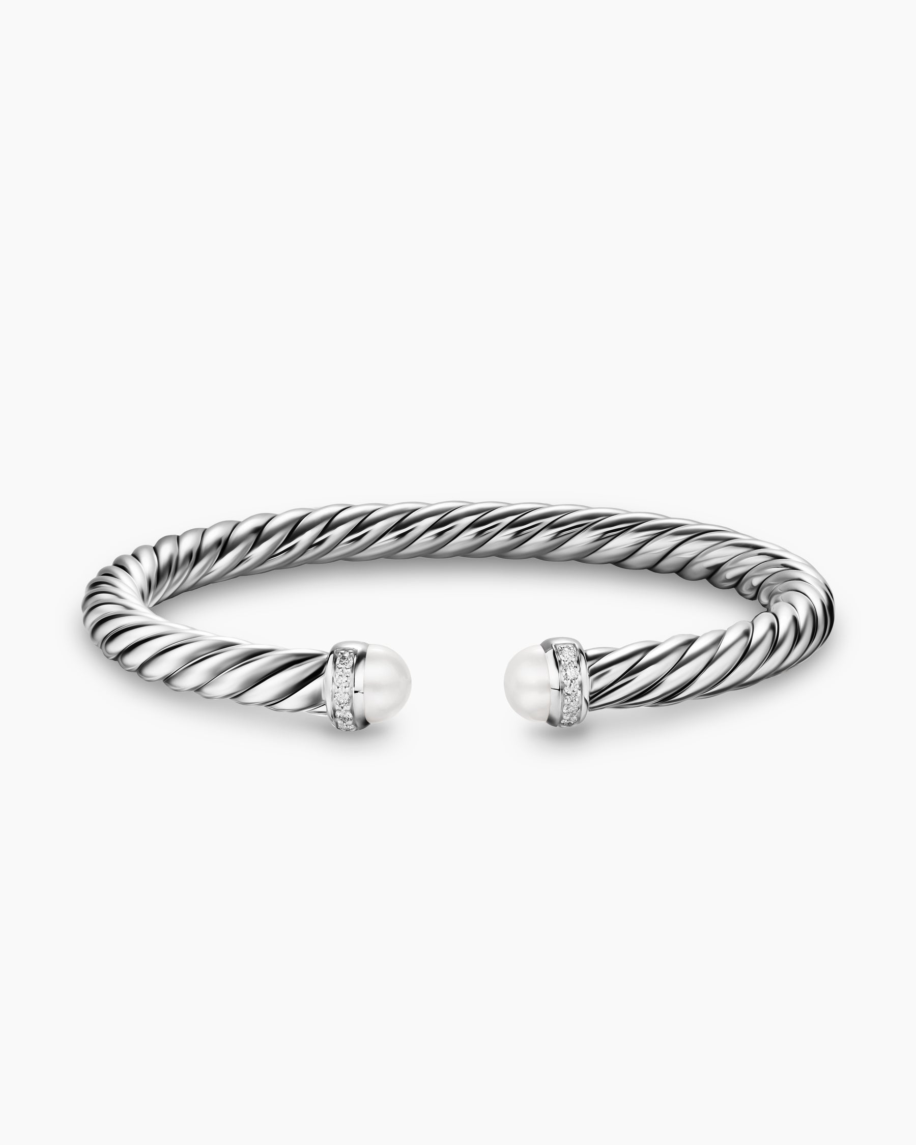 Cable Flex Bracelet in Sterling Silver with Pearls and Diamonds, 6mm - Image 4