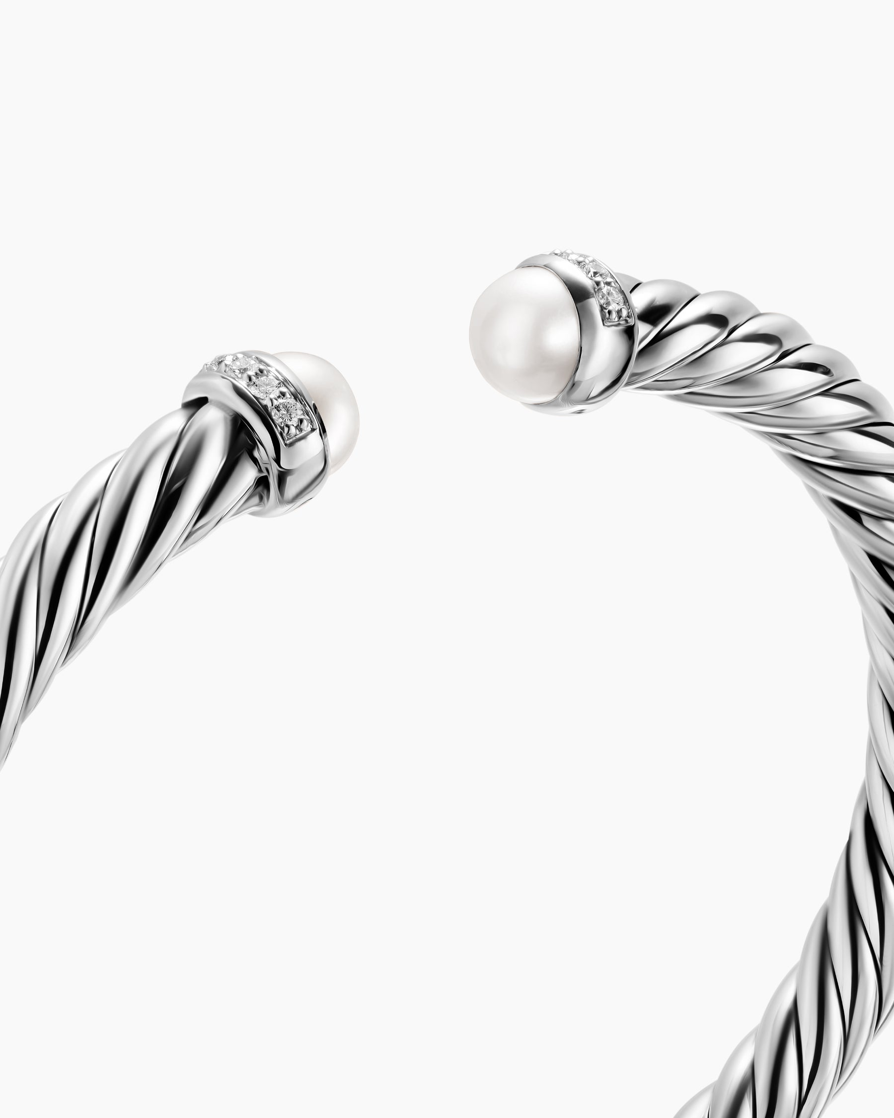 Cable Flex Bracelet in Sterling Silver with Pearls and Diamonds, 6mm - Image 5