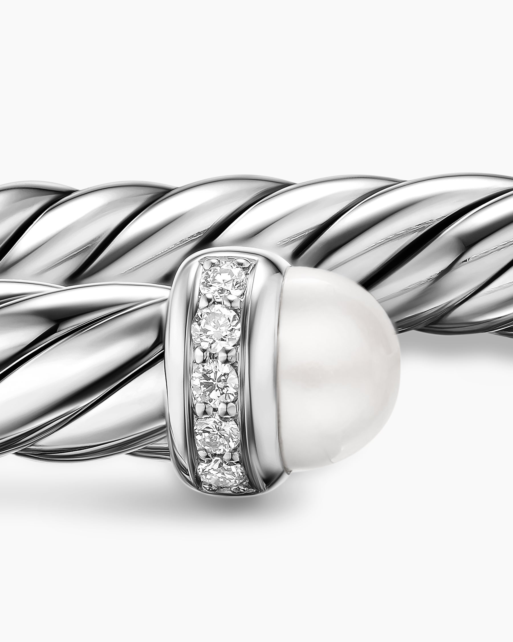 Cable Flex Bracelet in Sterling Silver with Pearls and Diamonds, 6mm - Image 6