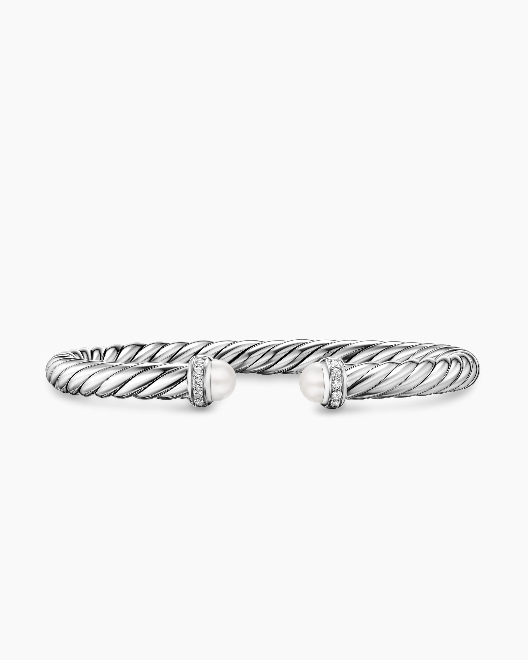 Cable Flex Bracelet in Sterling Silver with Pearls and Diamonds, 6mm