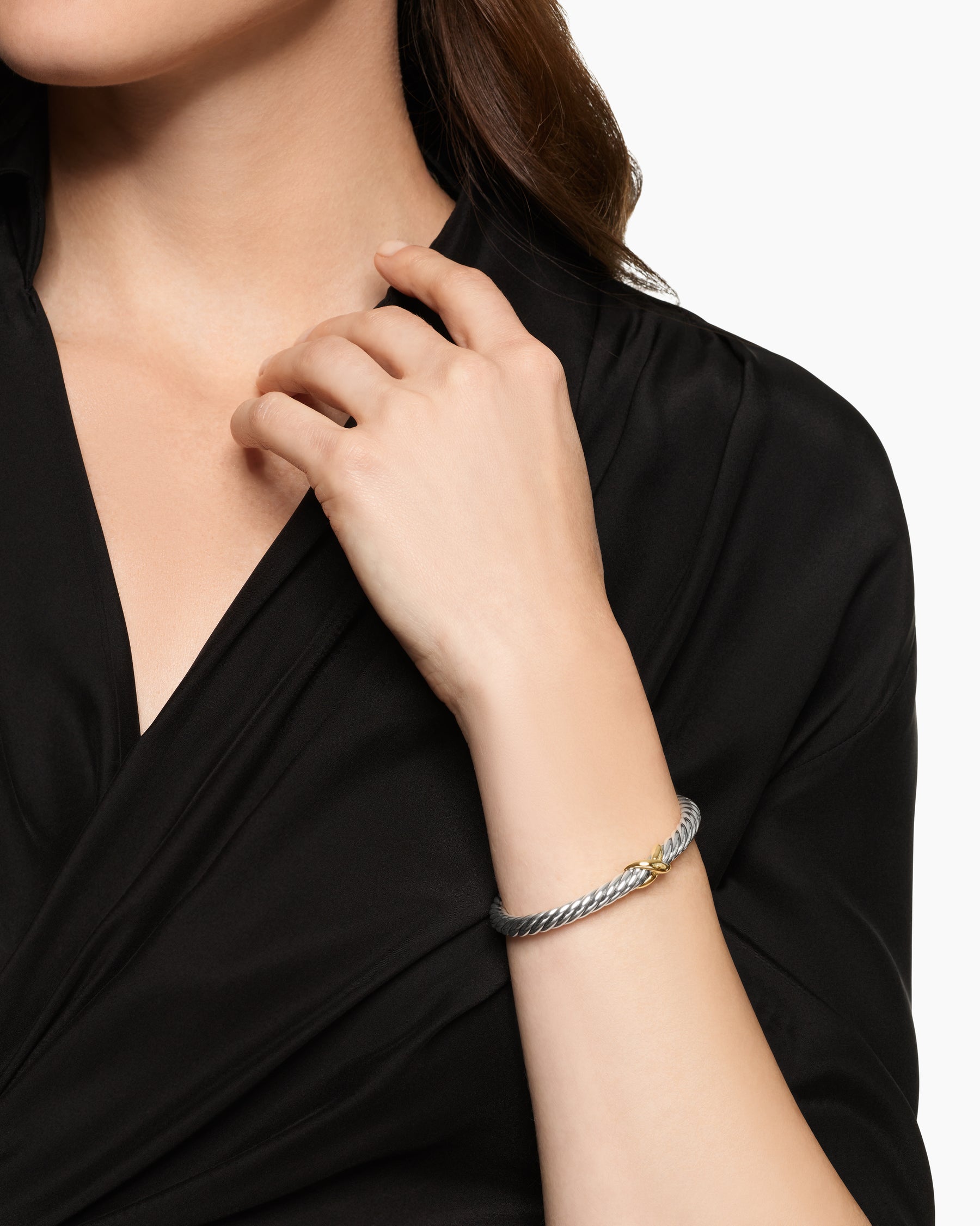 Alternative view of Cable Flex X Bracelet in Sterling Silver with 14K Yellow Gold, 6mm