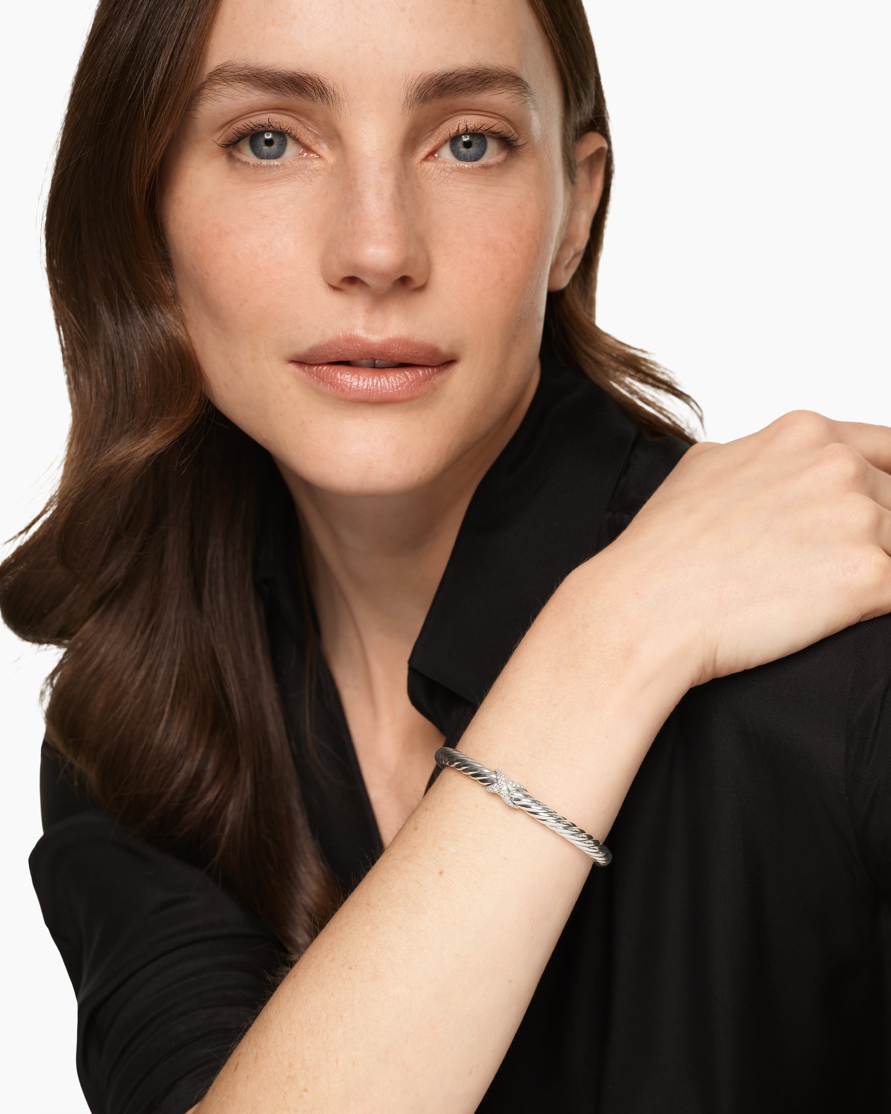 Alternative view of Cable Flex X Bracelet in Sterling Silver with Diamonds, 6mm
