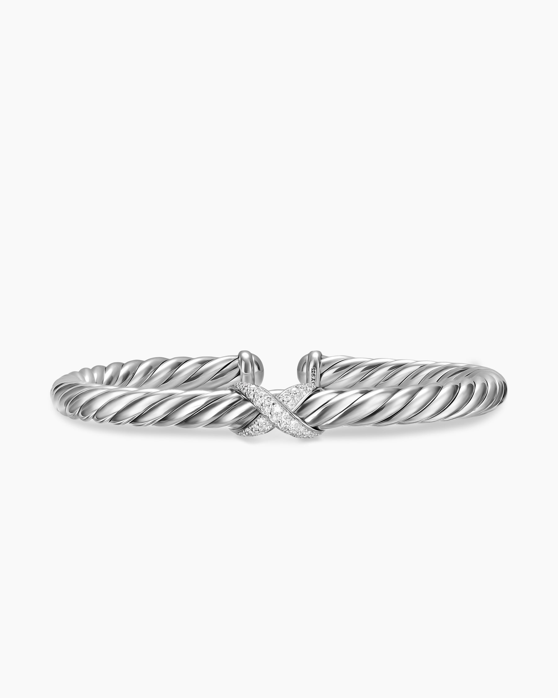 Cable Flex X Bracelet in Sterling Silver with Diamonds, 6mm