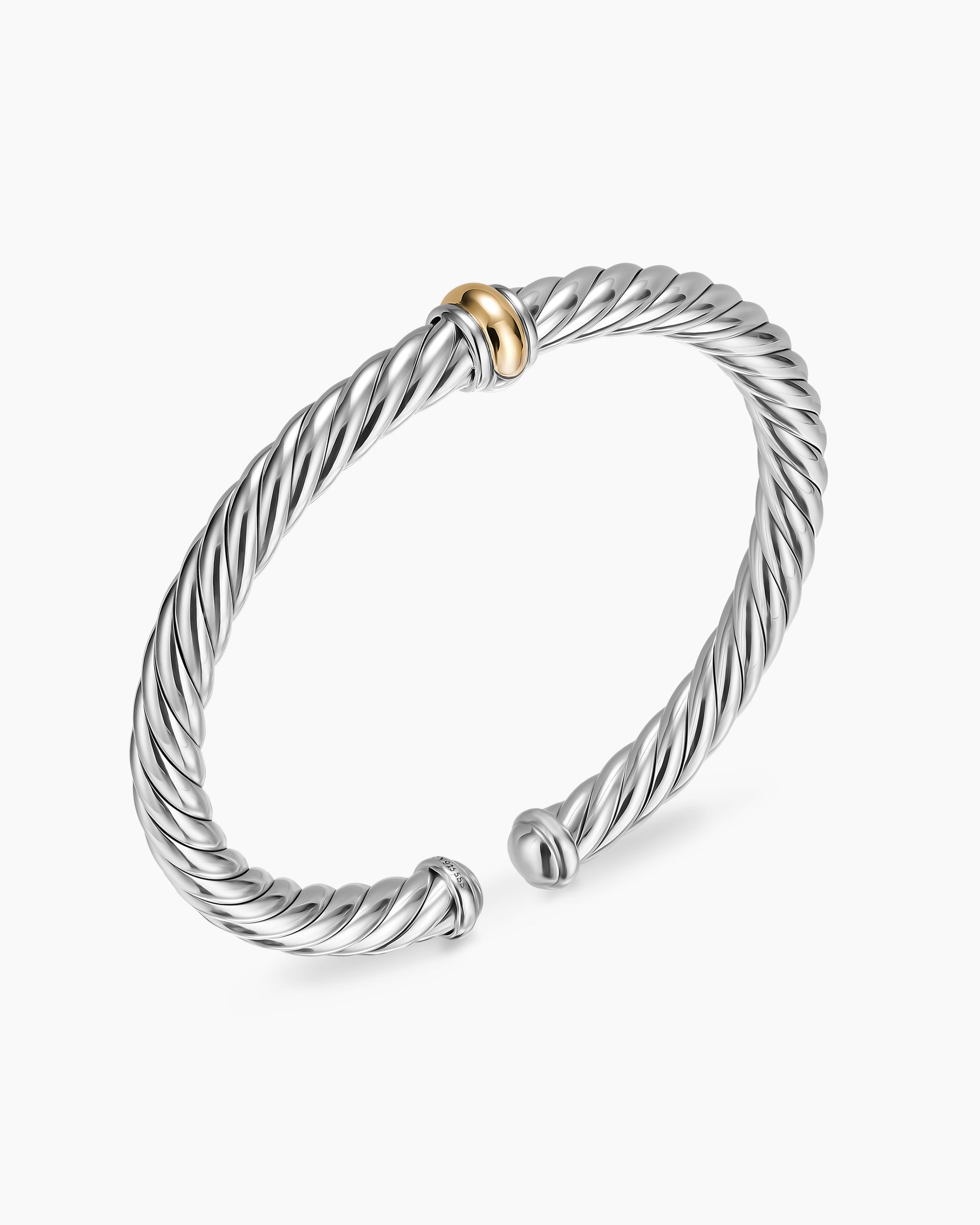 Cable Flex Center Station Bracelet in Sterling Silver with 14K Yellow Gold, 6mm - Image 3