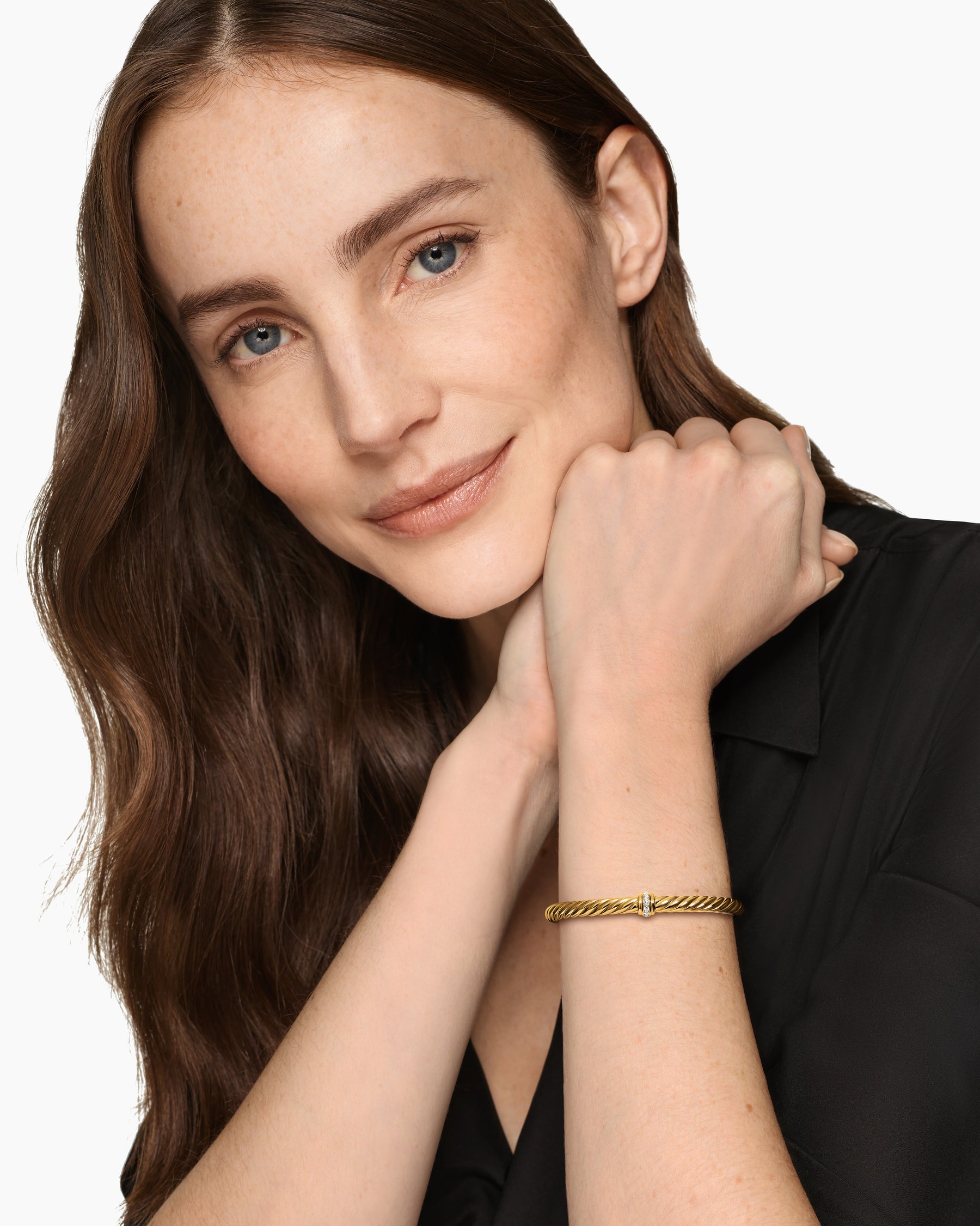 Alternative view of Cablespira Flex Center Station Bracelet in 18K Yellow Gold with Diamonds, 6mm