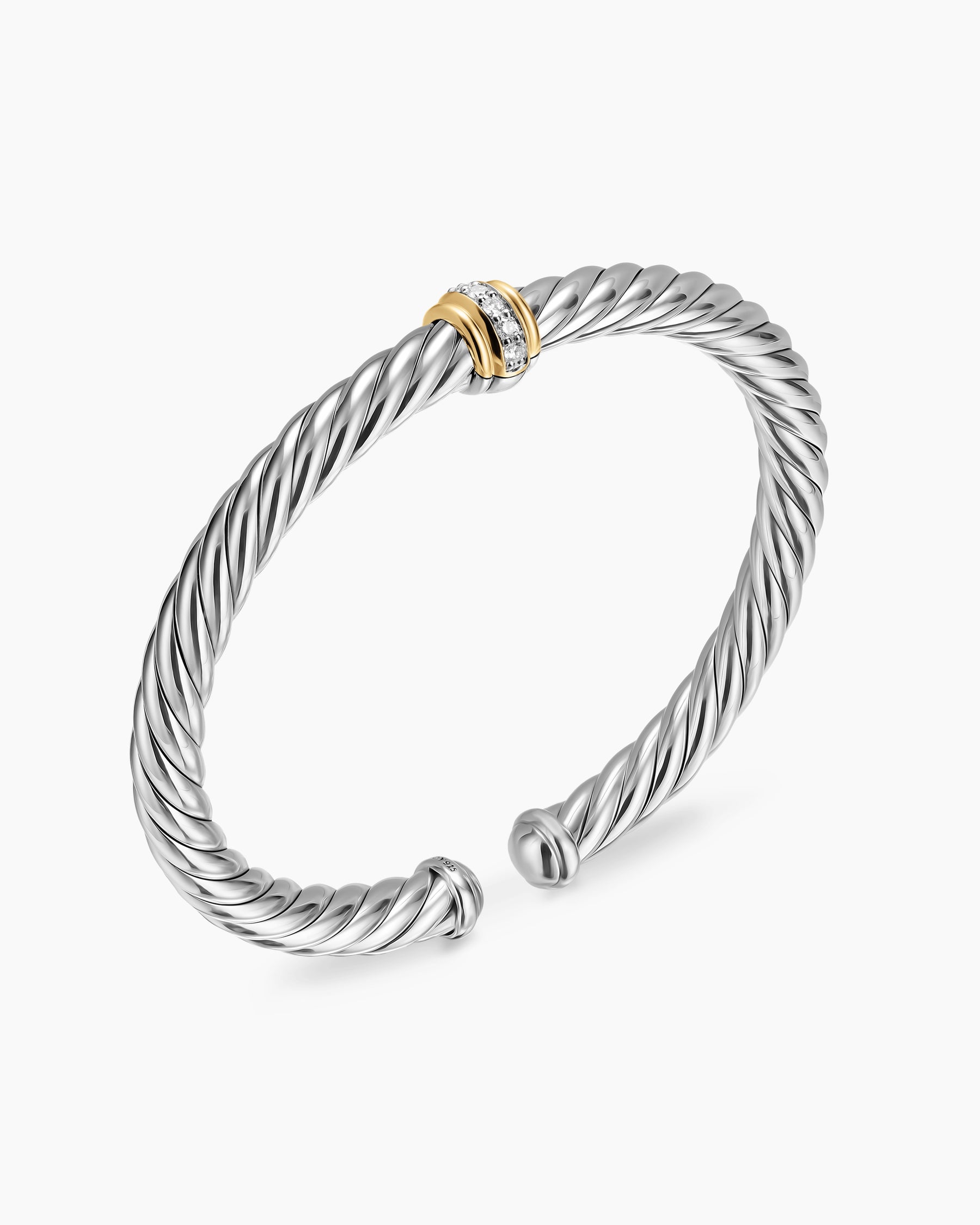 Alternative view of Cable Flex Center Station Bracelet in Sterling Silver with 14K Yellow Gold and Diamonds, 6mm