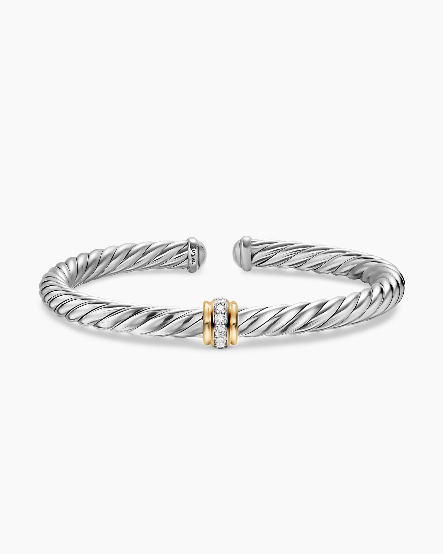 Cable Flex Center Station Bracelet in Sterling Silver with 14K Yellow Gold and Diamonds, 6mm - Image 3
