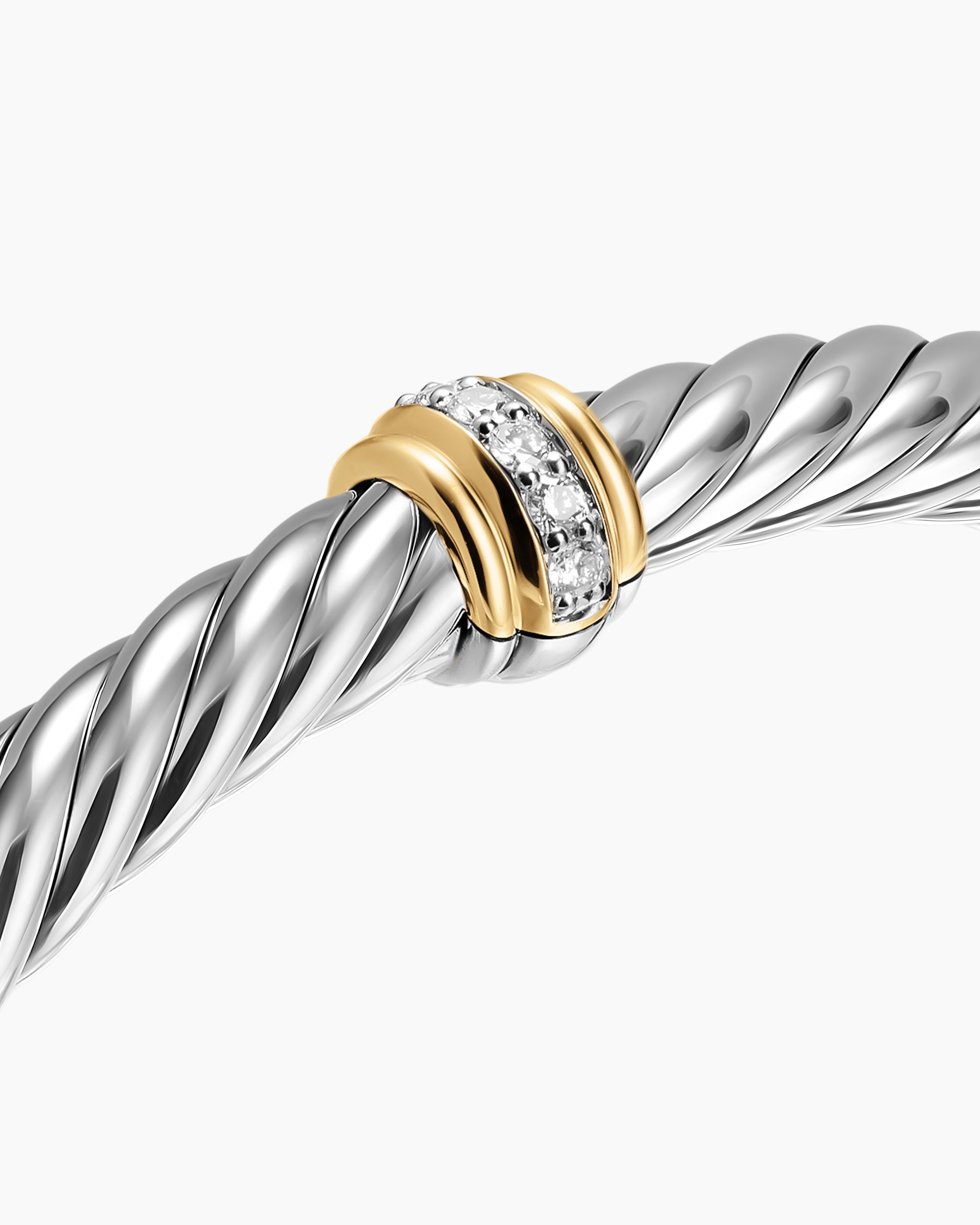 Cable Flex Center Station Bracelet in Sterling Silver with 14K Yellow Gold and Diamonds, 6mm - Image 4