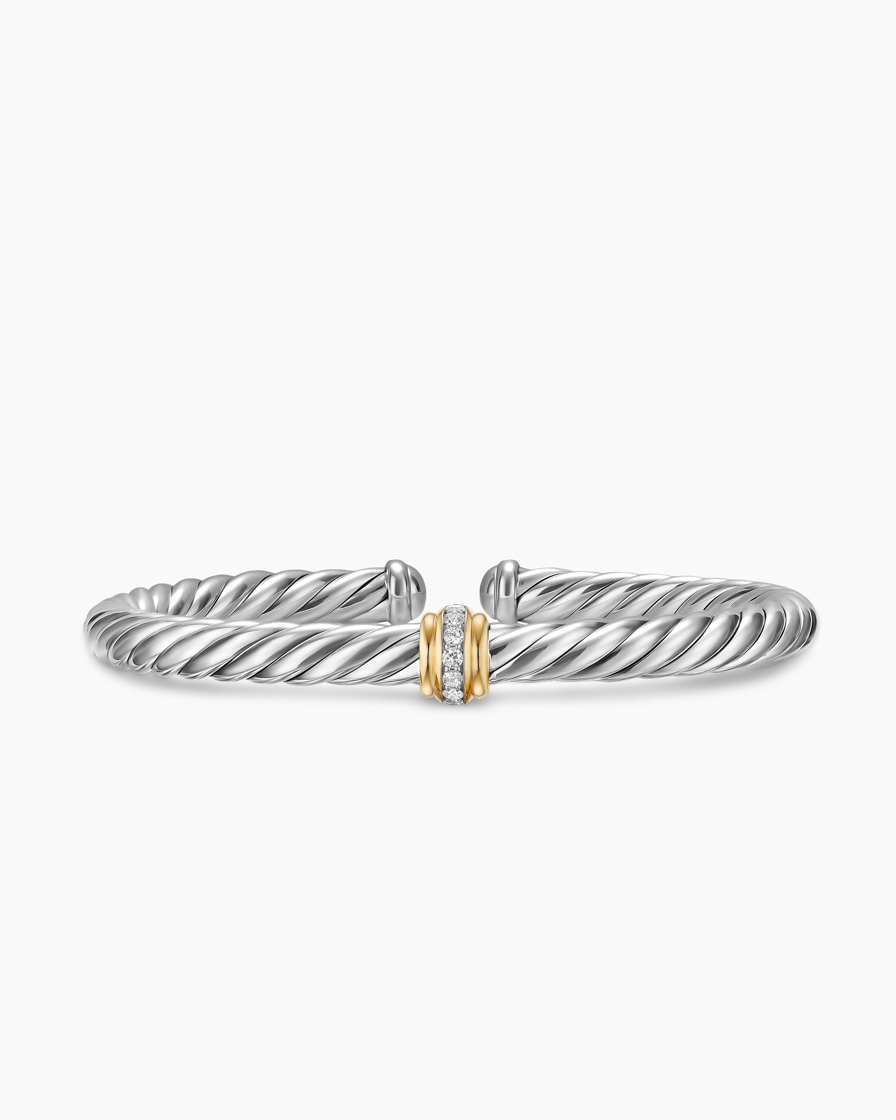 Cable Flex Center Station Bracelet in Sterling Silver with 14K Yellow Gold and Diamonds, 6mm