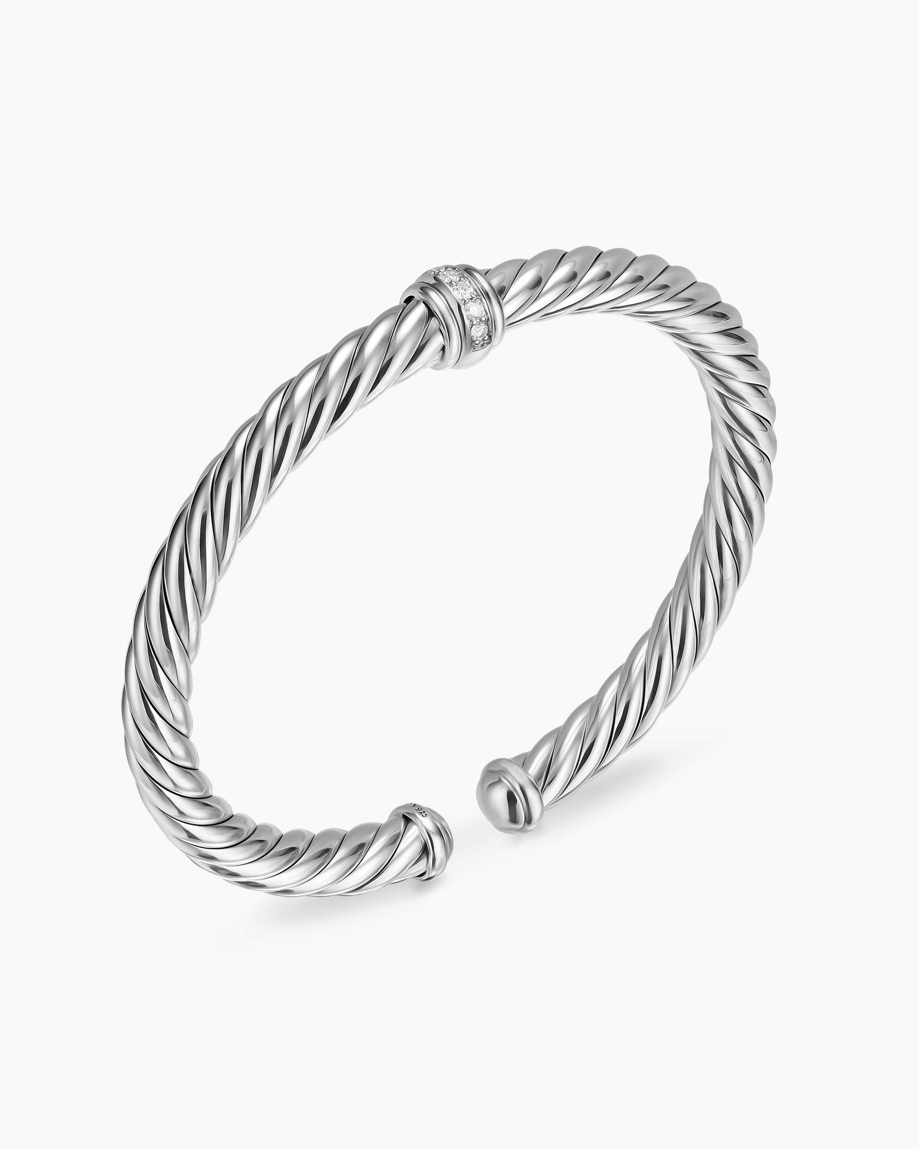 Cable Flex Center Station Bracelet in Sterling Silver with Diamonds, 6mm - Image 3