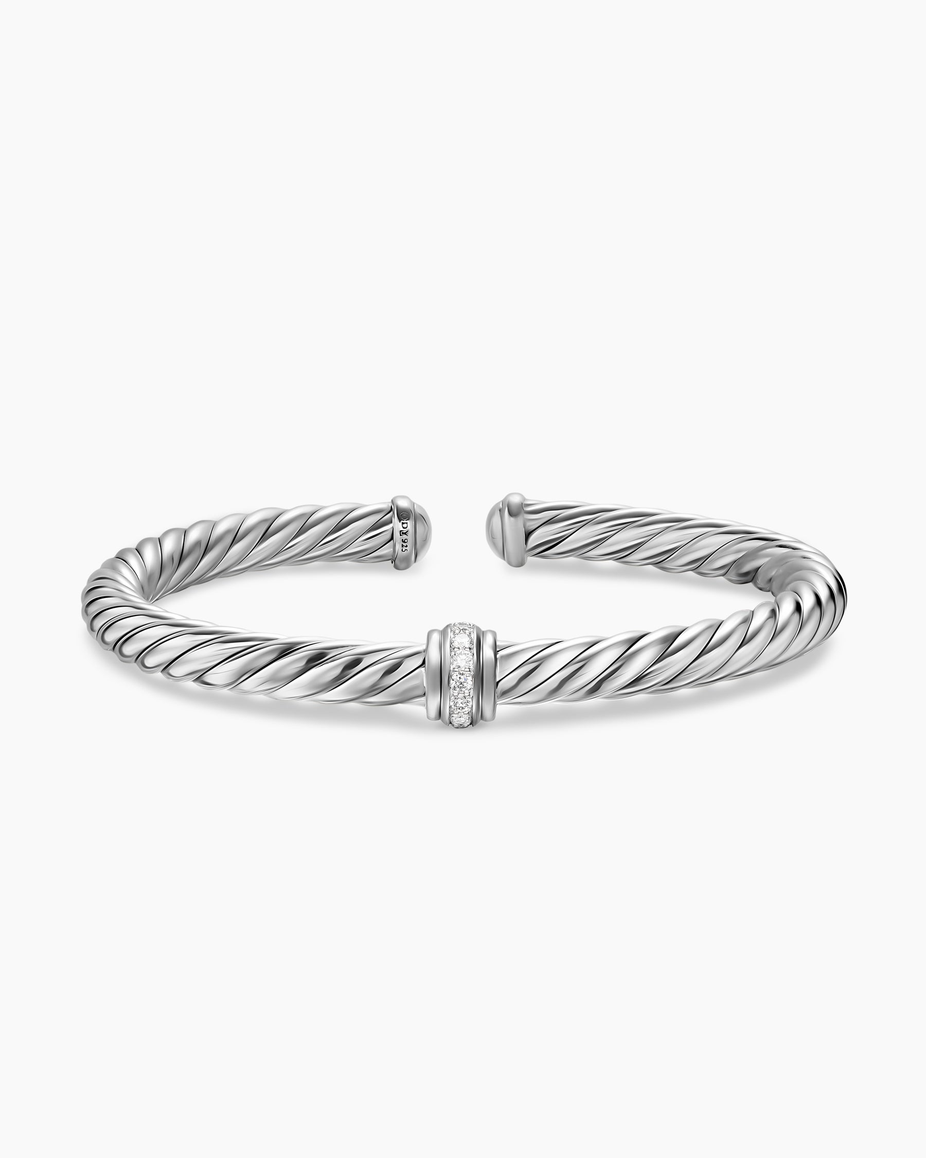 Cable Flex Center Station Bracelet in Sterling Silver with Diamonds, 6mm - Image 4