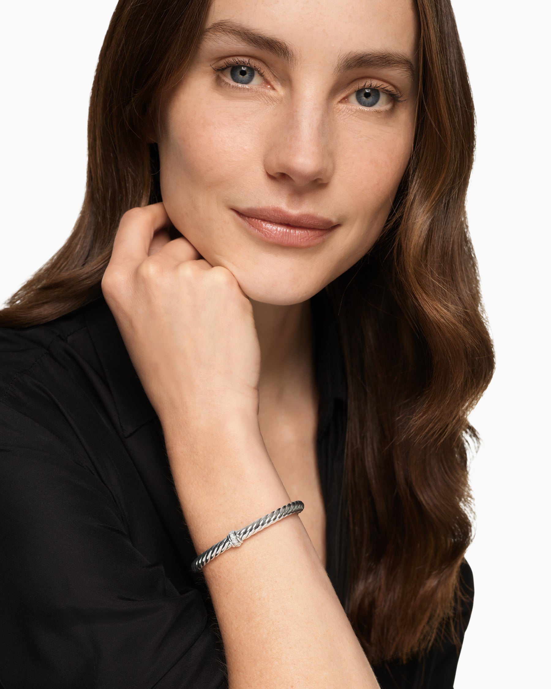 Cable Flex Center Station Bracelet in Sterling Silver with Diamonds, 6mm - Image 2