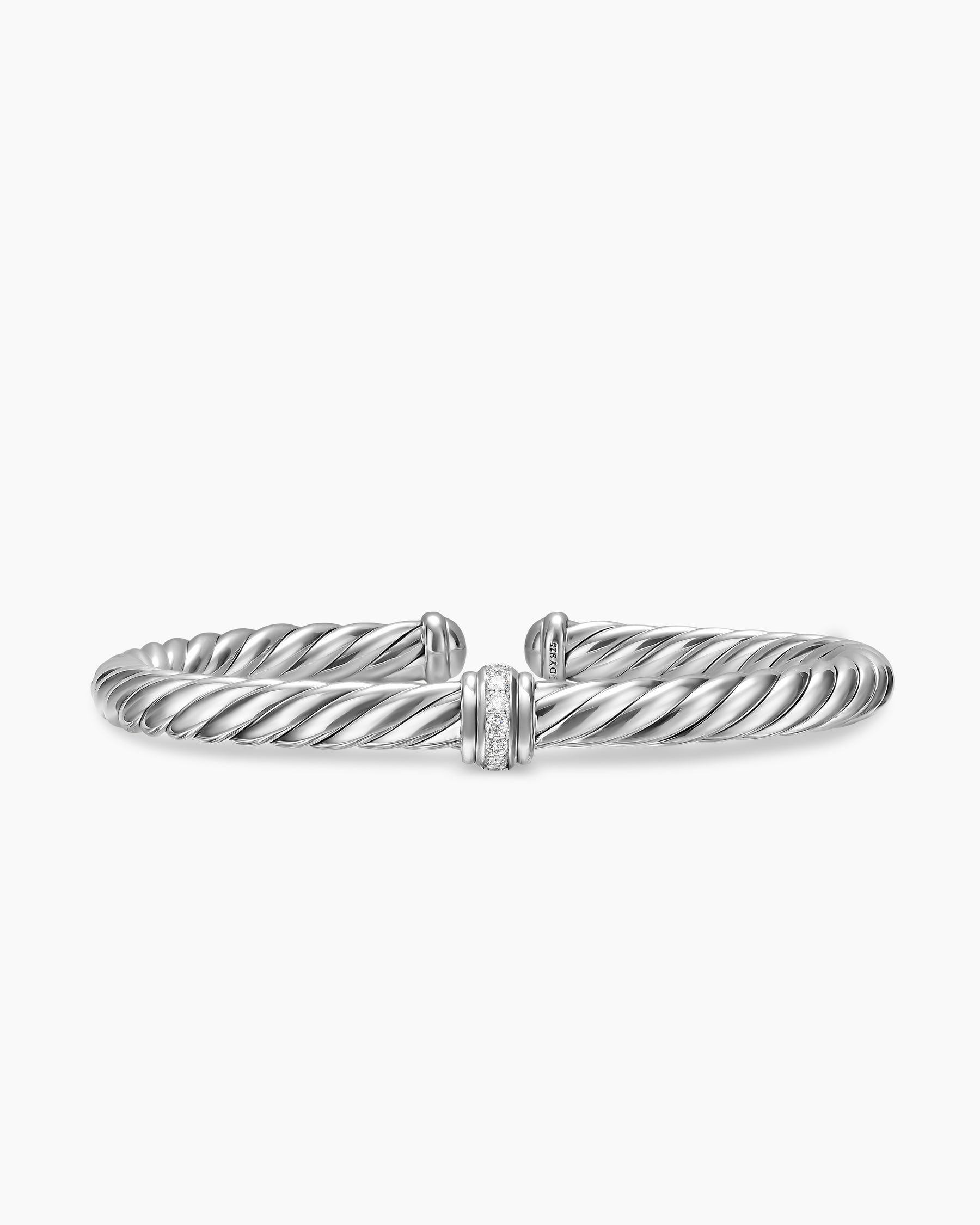 Cable Flex Center Station Bracelet in Sterling Silver with Diamonds, 6mm