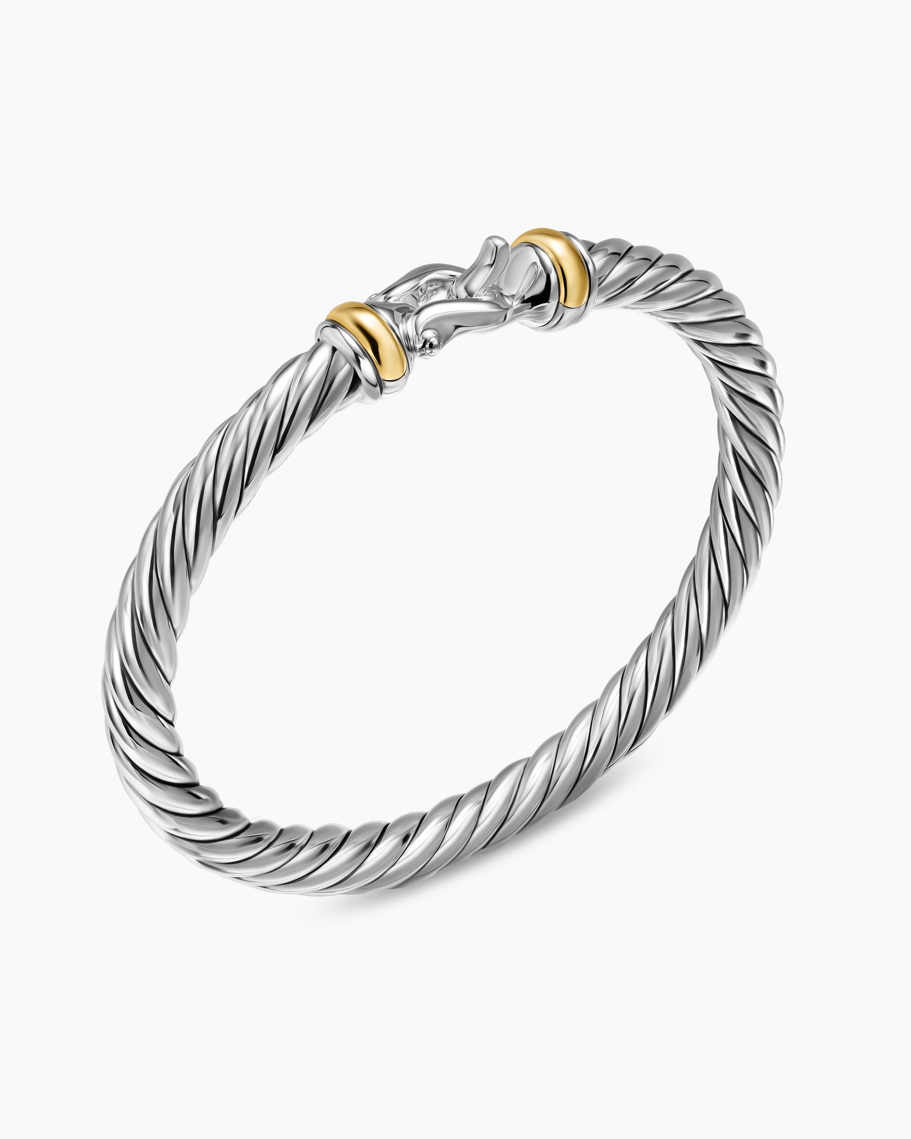 Cable Flex Buckle Bracelet in Sterling Silver with 14K Yellow Gold, 6mm - Image 3
