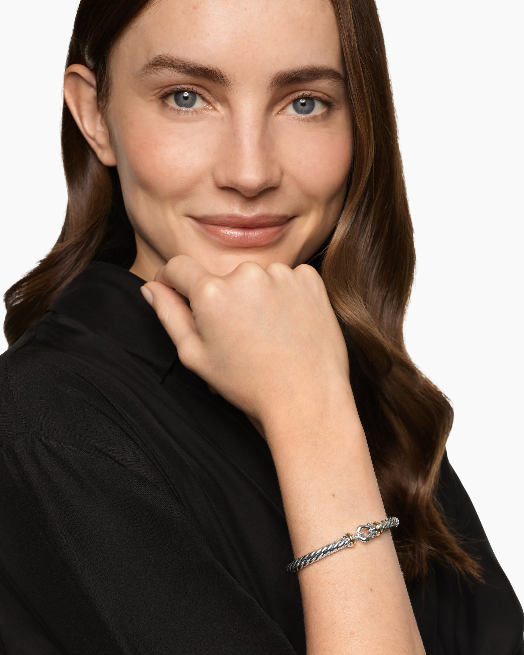 Alternative view of Cable Flex Buckle Bracelet in Sterling Silver with 14K Yellow Gold, 6mm