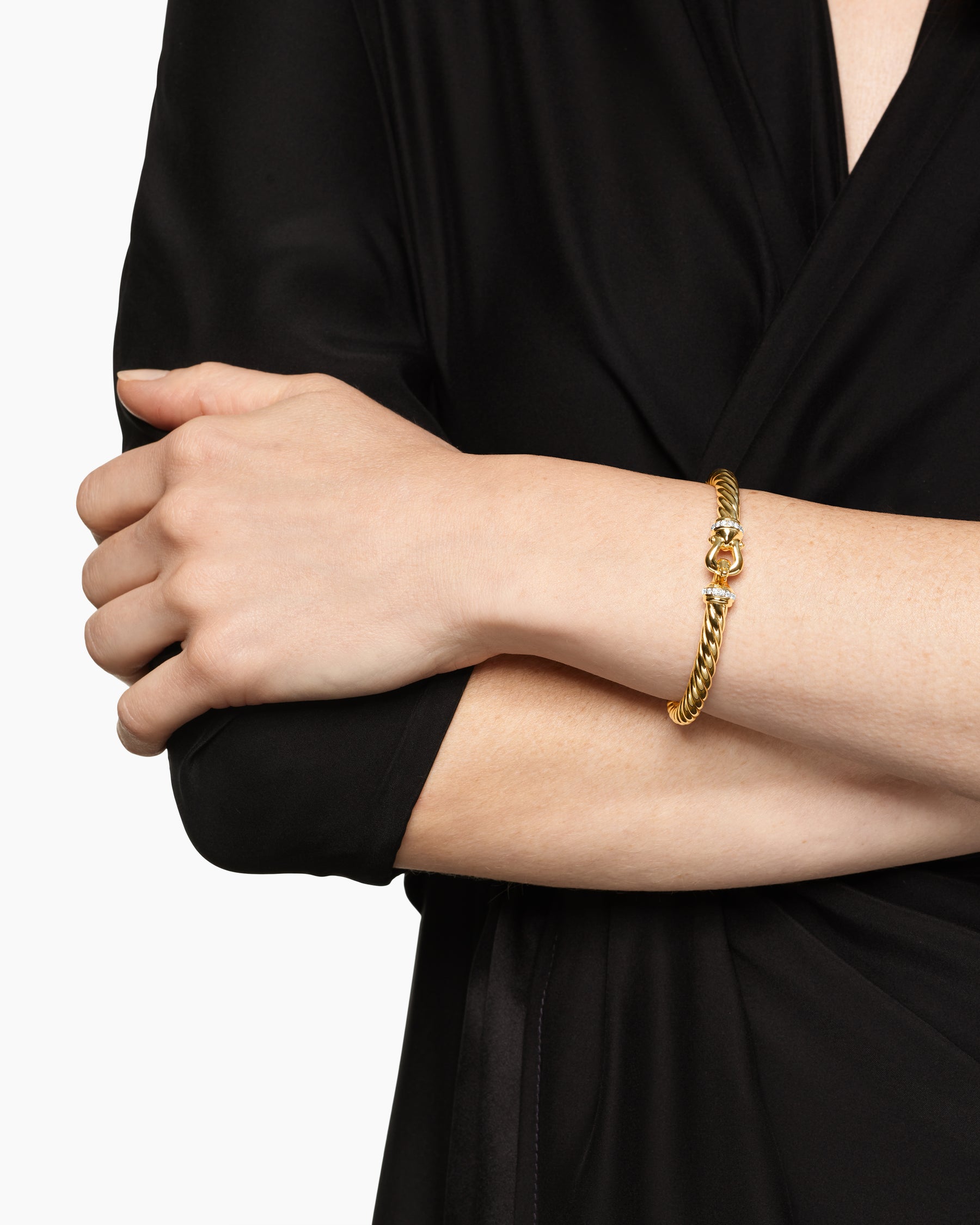 Alternative view of Cablespira Buckle Bracelet in 18K Yellow Gold with Diamonds, 6mm