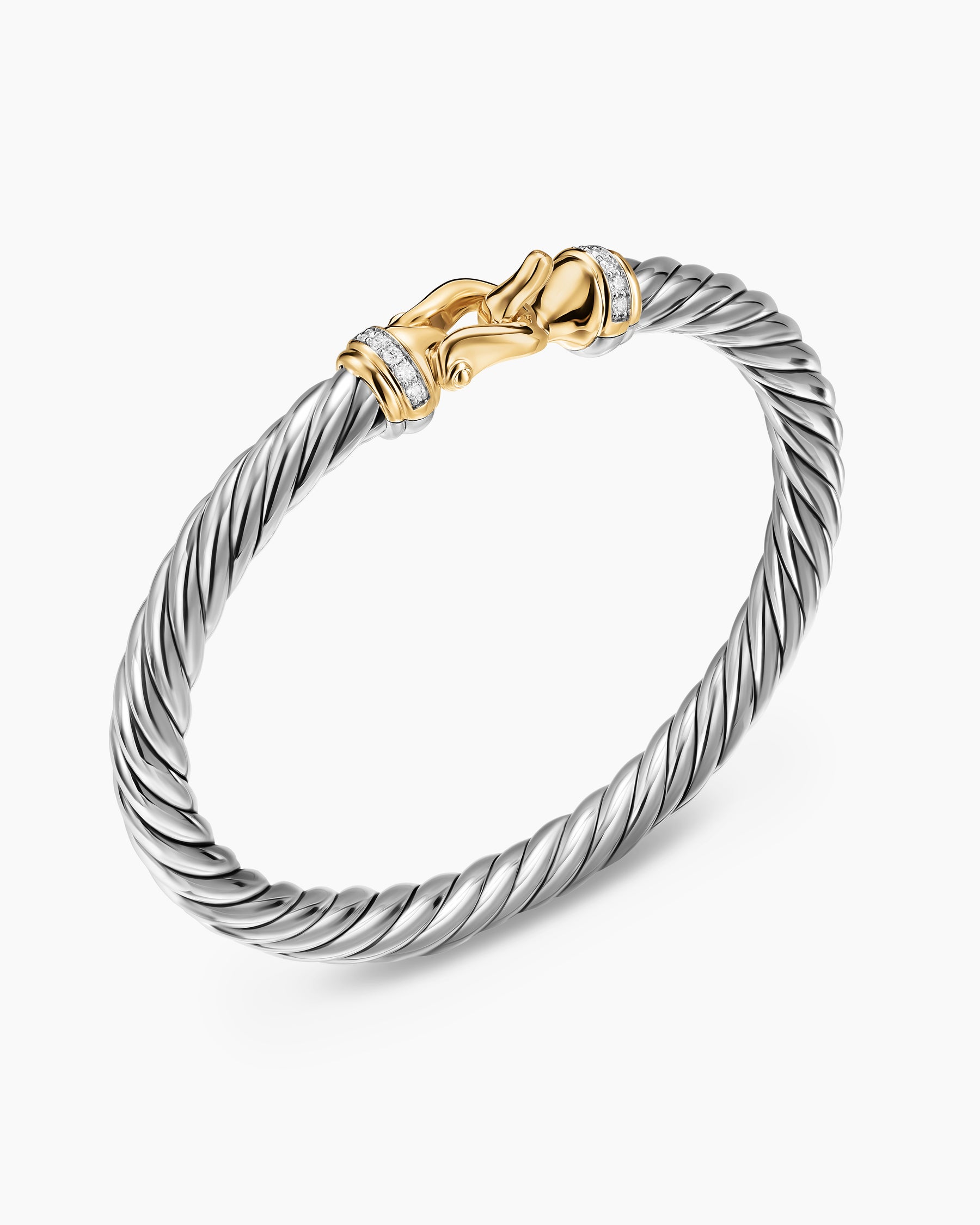 Alternative view of Cable Flex Buckle Bracelet in Sterling Silver with 14K Yellow Gold and Diamonds, 6mm
