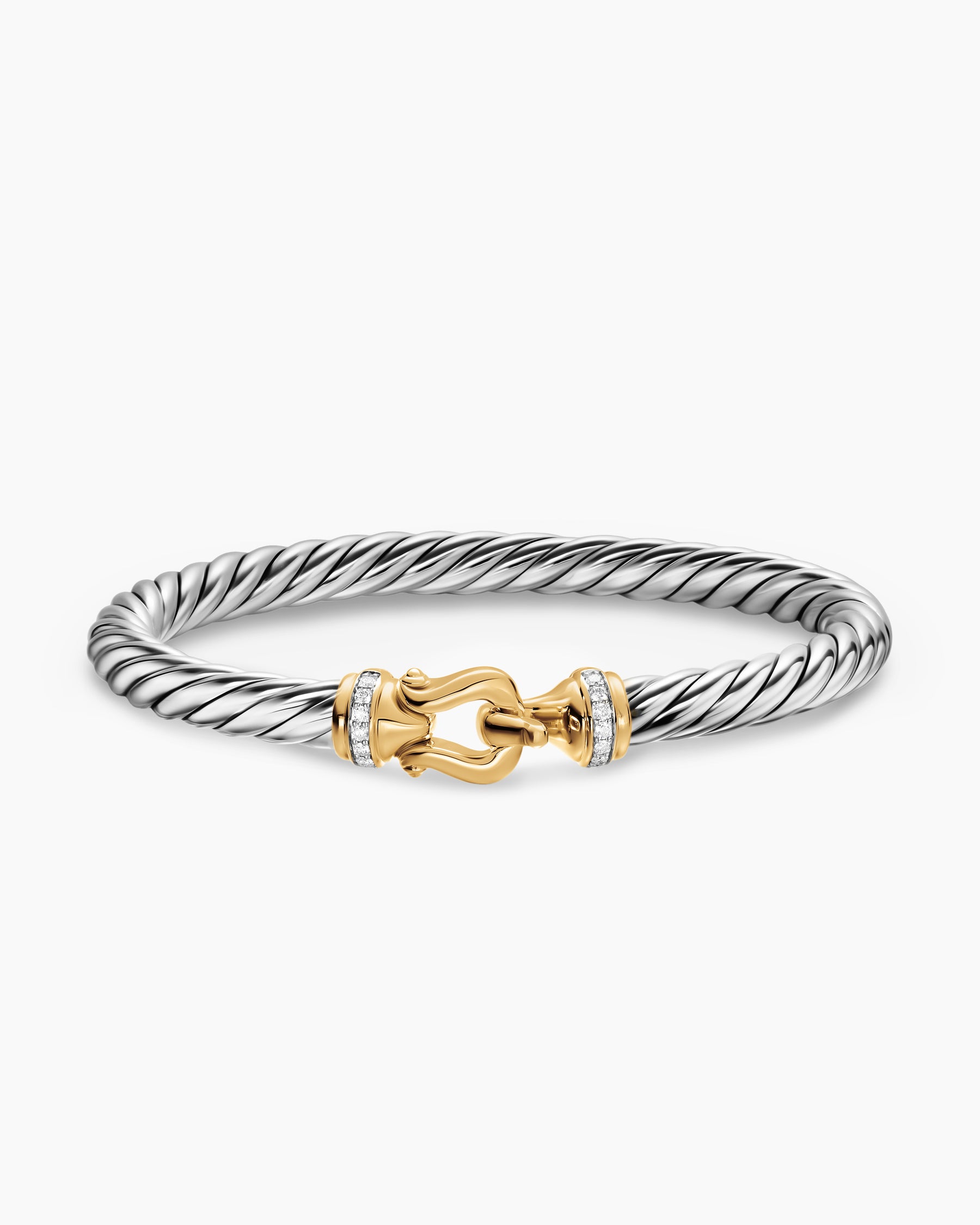 Cable Flex Buckle Bracelet in Sterling Silver with 14K Yellow Gold and Diamonds, 6mm - Image 3