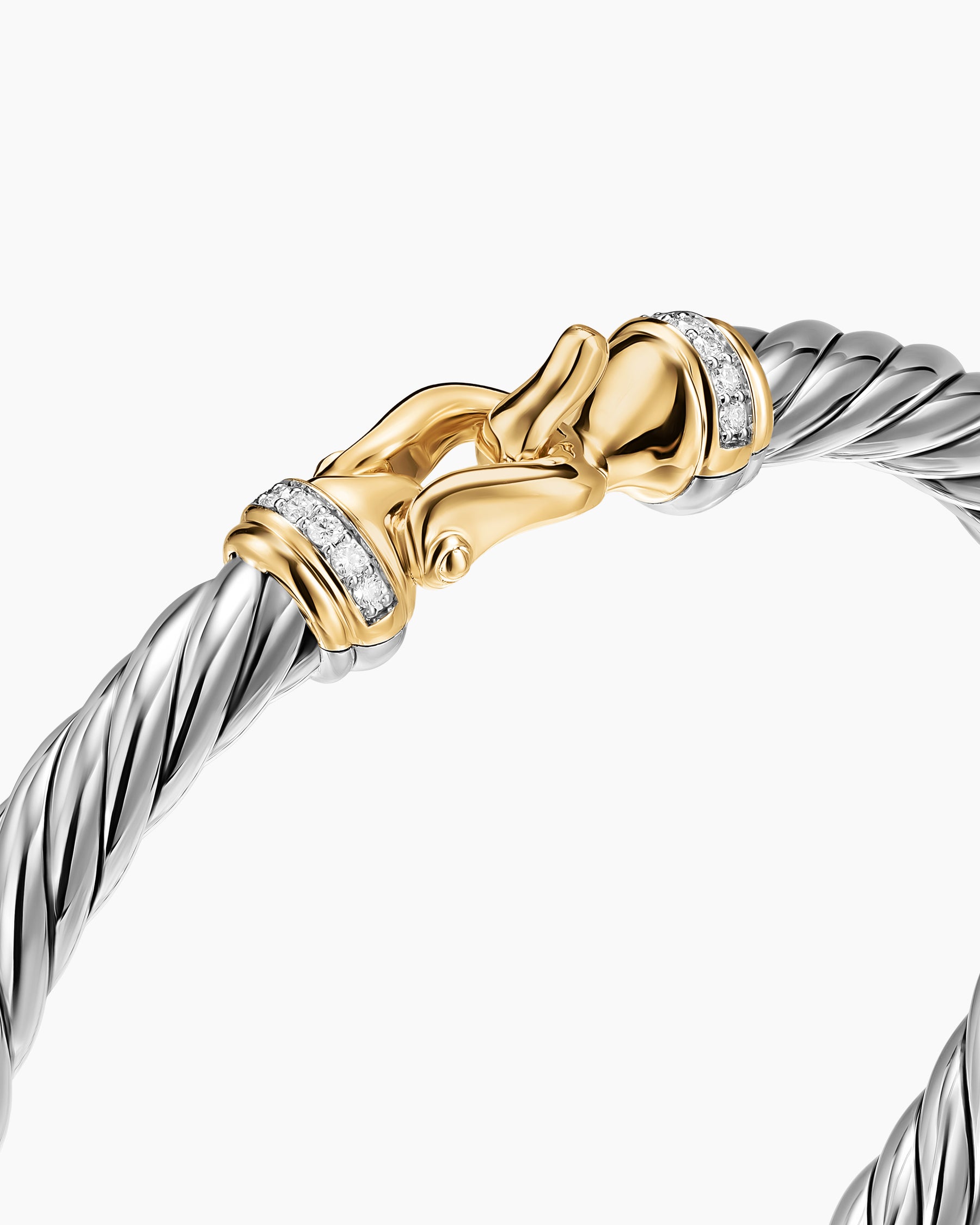 Cable Flex Buckle Bracelet in Sterling Silver with 14K Yellow Gold and Diamonds, 6mm - Image 4