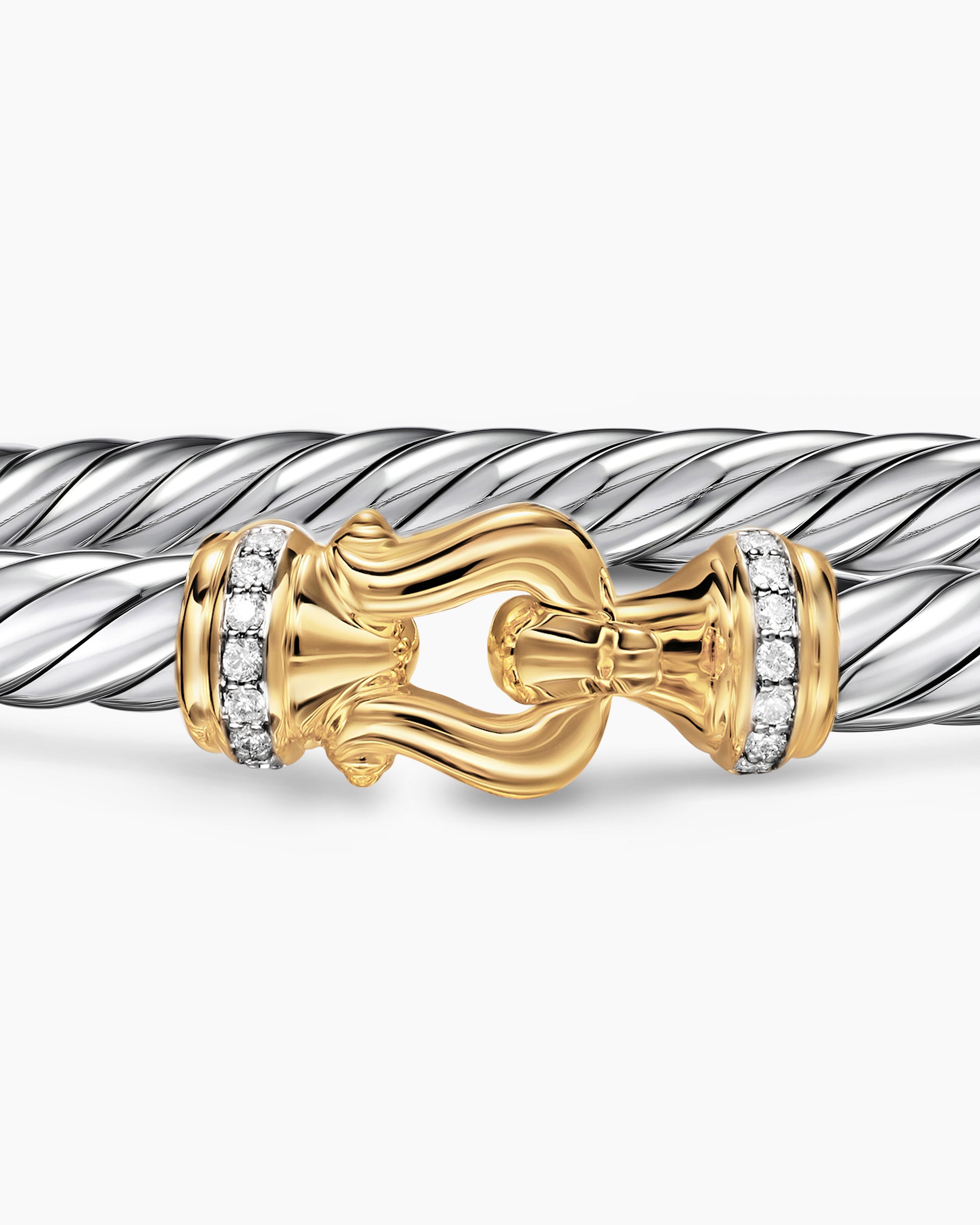 Cable Flex Buckle Bracelet in Sterling Silver with 14K Yellow Gold and Diamonds, 6mm - Image 5