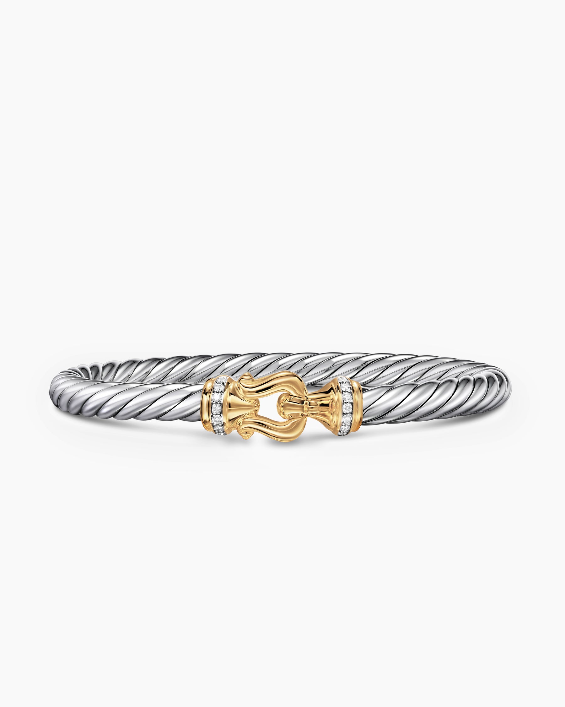 Cable Flex Buckle Bracelet in Sterling Silver with 14K Yellow Gold and Diamonds, 6mm