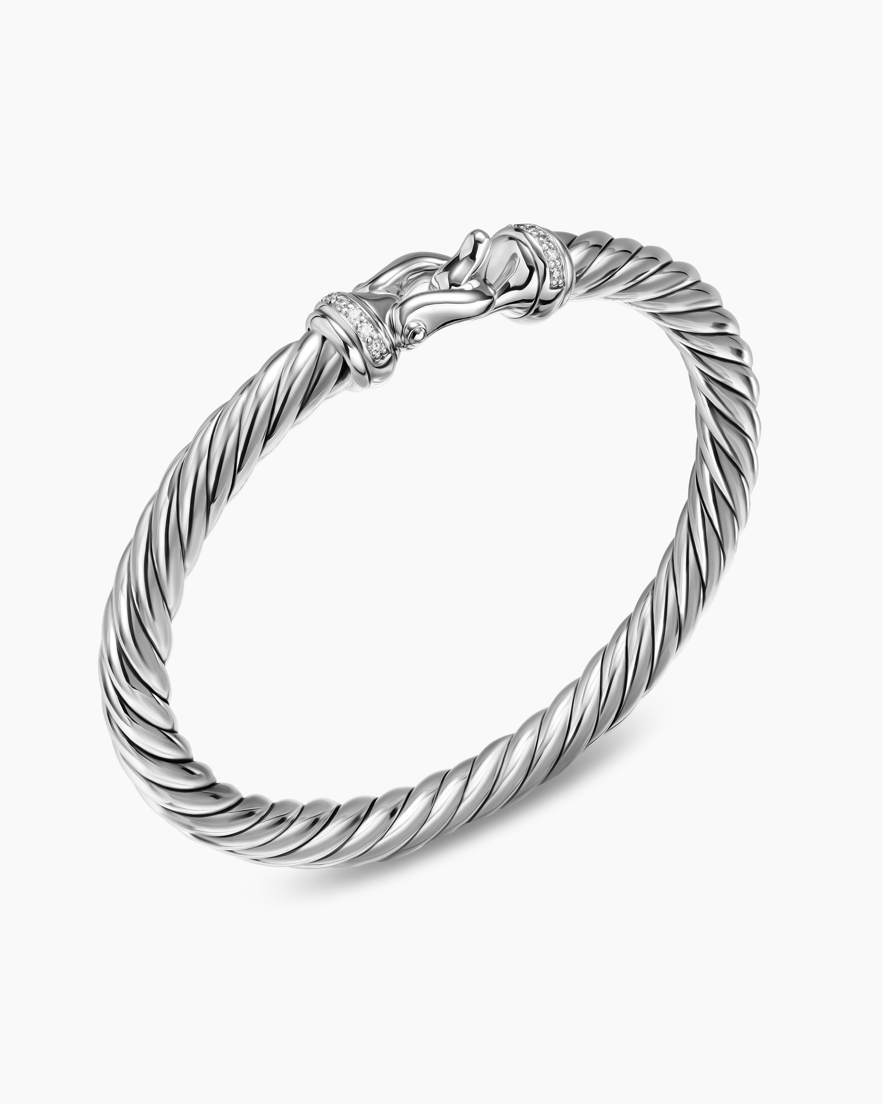Cable Flex Buckle Bracelet in Sterling Silver with Diamonds, 6mm - Image 3