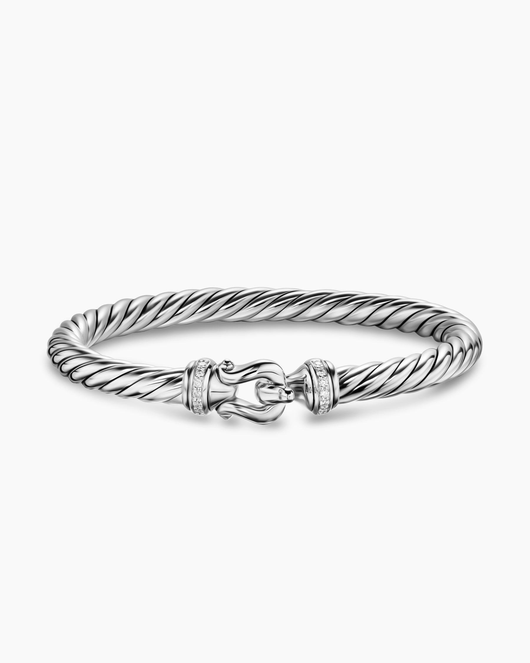 Cable Flex Buckle Bracelet in Sterling Silver with Diamonds, 6mm - Image 4