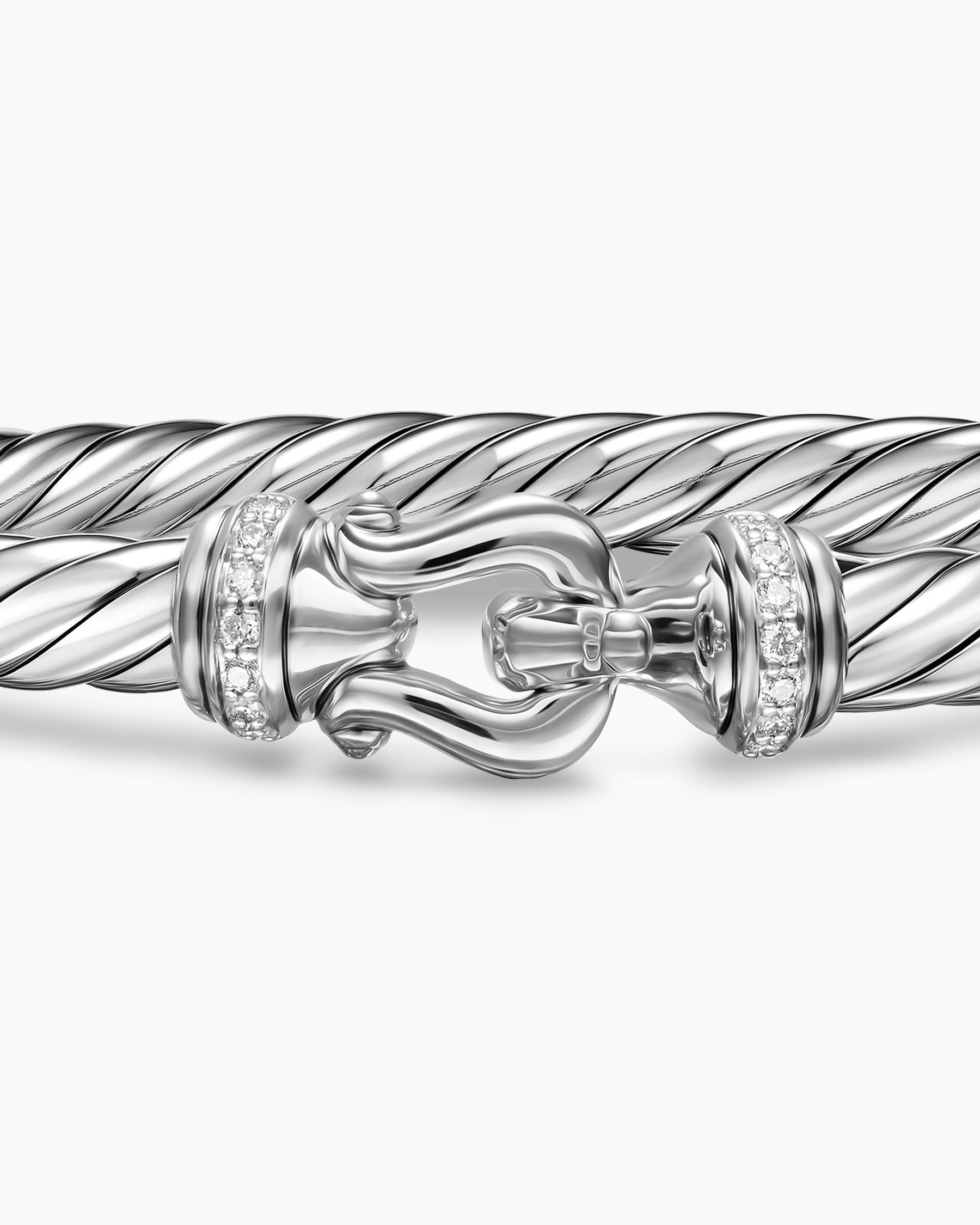 Cable Flex Buckle Bracelet in Sterling Silver with Diamonds, 6mm - Image 6