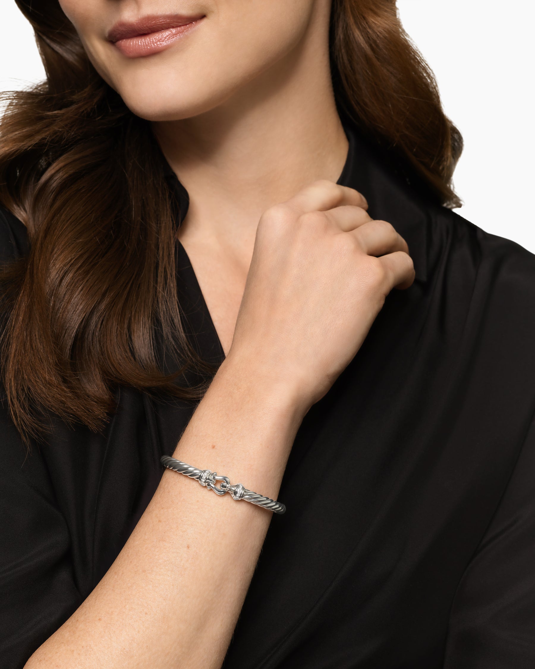 Alternative view of Cable Flex Buckle Bracelet in Sterling Silver with Diamonds, 6mm