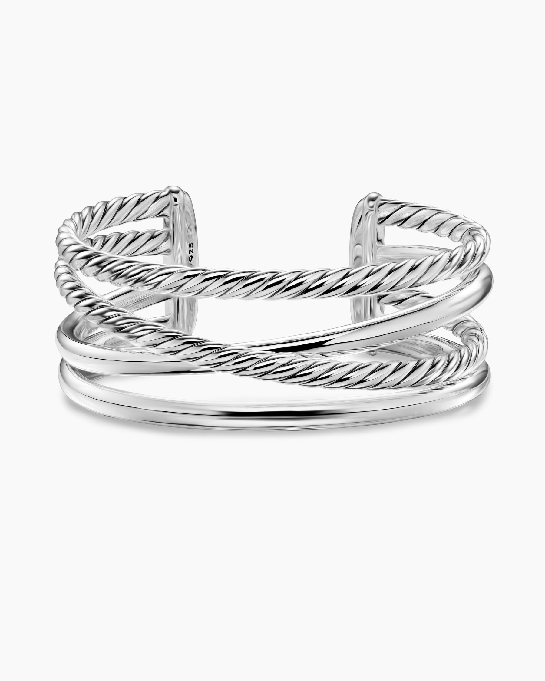 Bold Crossover Multi Row Cuff Bracelet in Sterling Silver, 24.4mm - Image 4