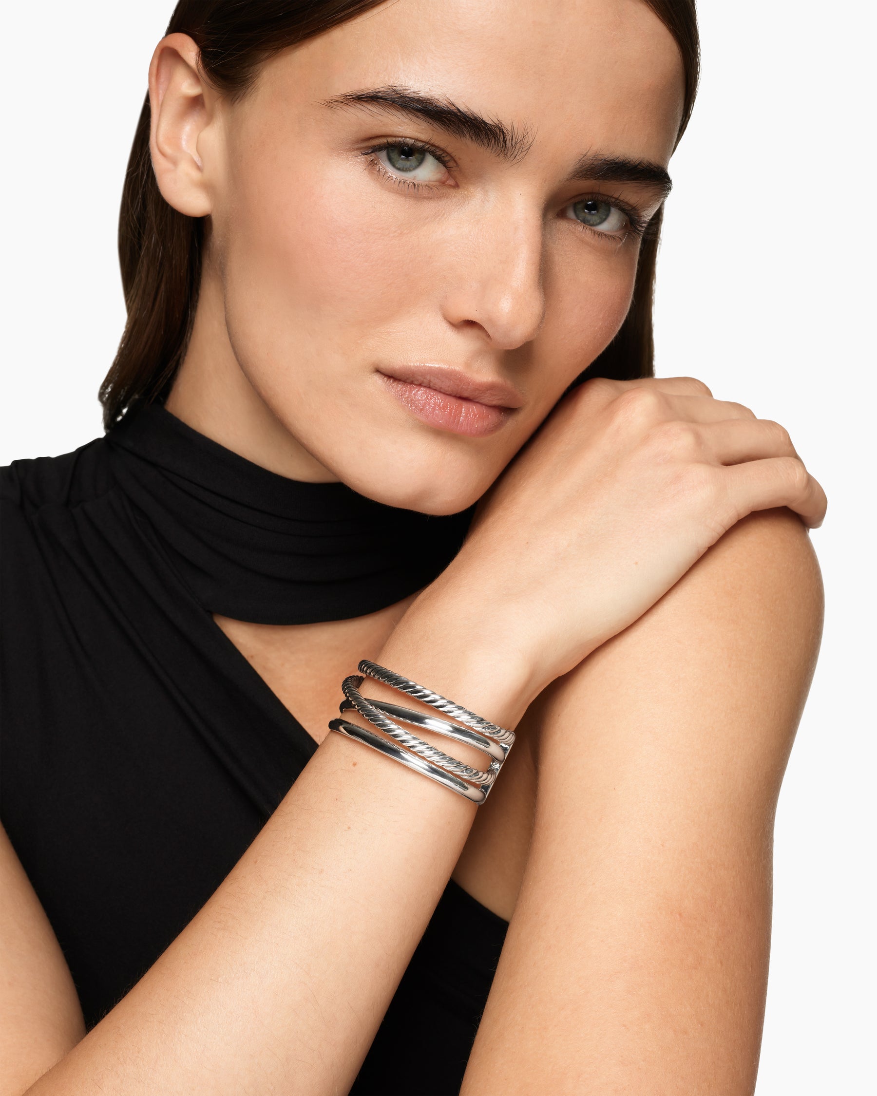 Alternative view of Bold Crossover Multi Row Cuff Bracelet in Sterling Silver, 24.4mm