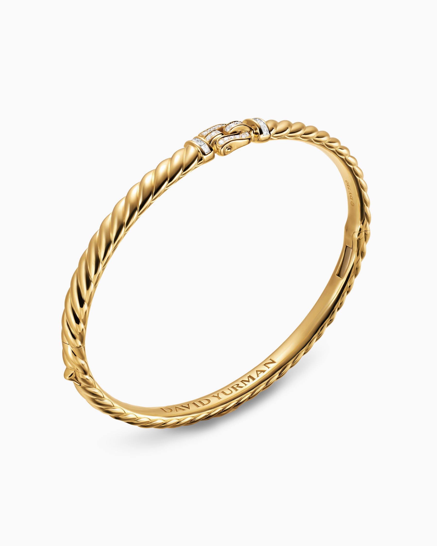 Sculpted Cable Buckle Bracelet in 18K Yellow Gold with Diamonds, 4.6mm - Image 3