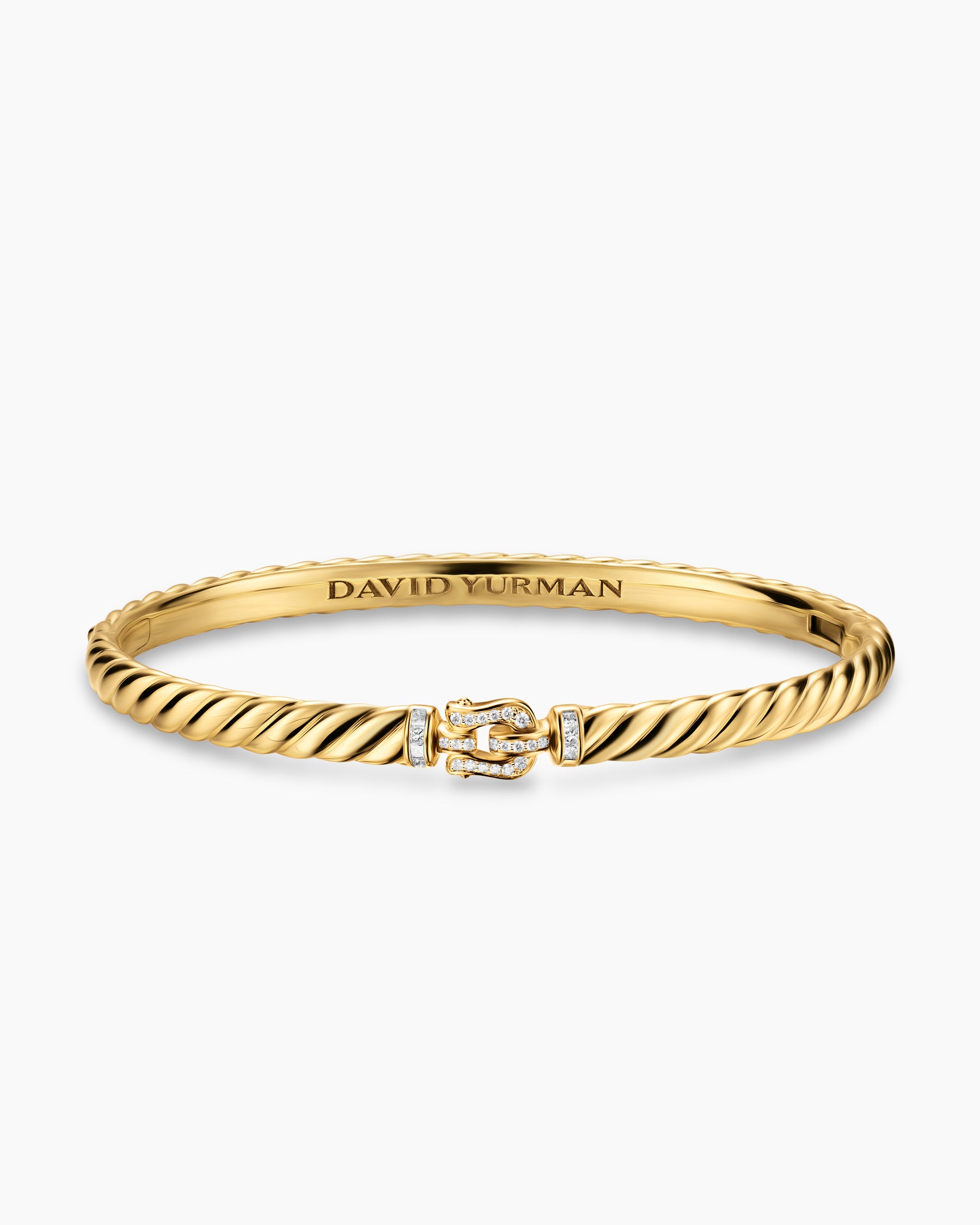 Sculpted Cable Buckle Bracelet in 18K Yellow Gold with Diamonds, 4.6mm - Image 4