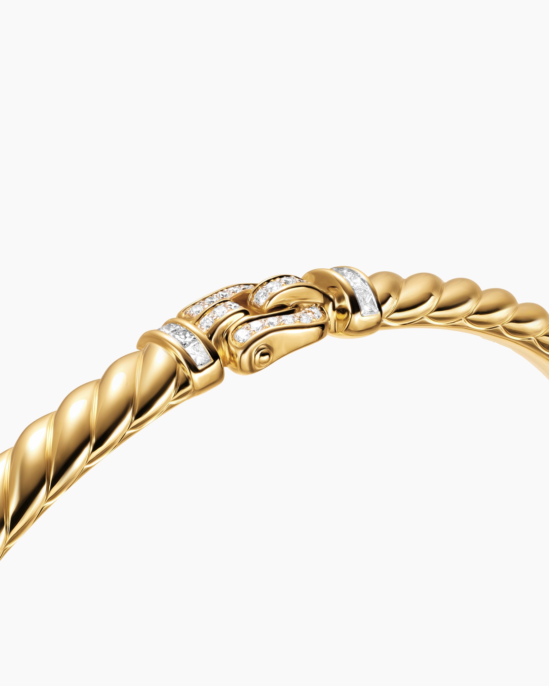 Sculpted Cable Buckle Bracelet in 18K Yellow Gold with Diamonds, 4.6mm - Image 5