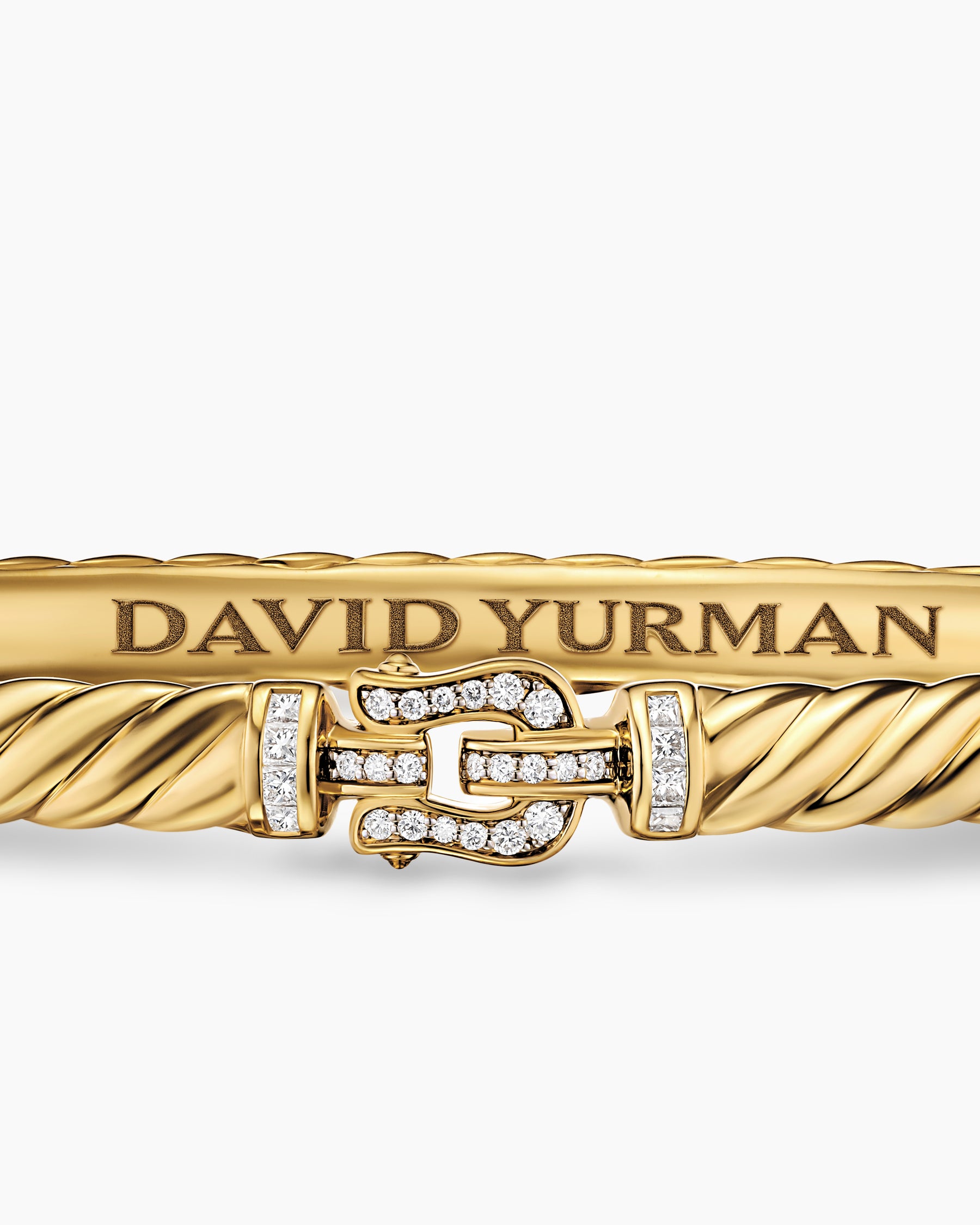 Sculpted Cable Buckle Bracelet in 18K Yellow Gold with Diamonds, 4.6mm - Image 6